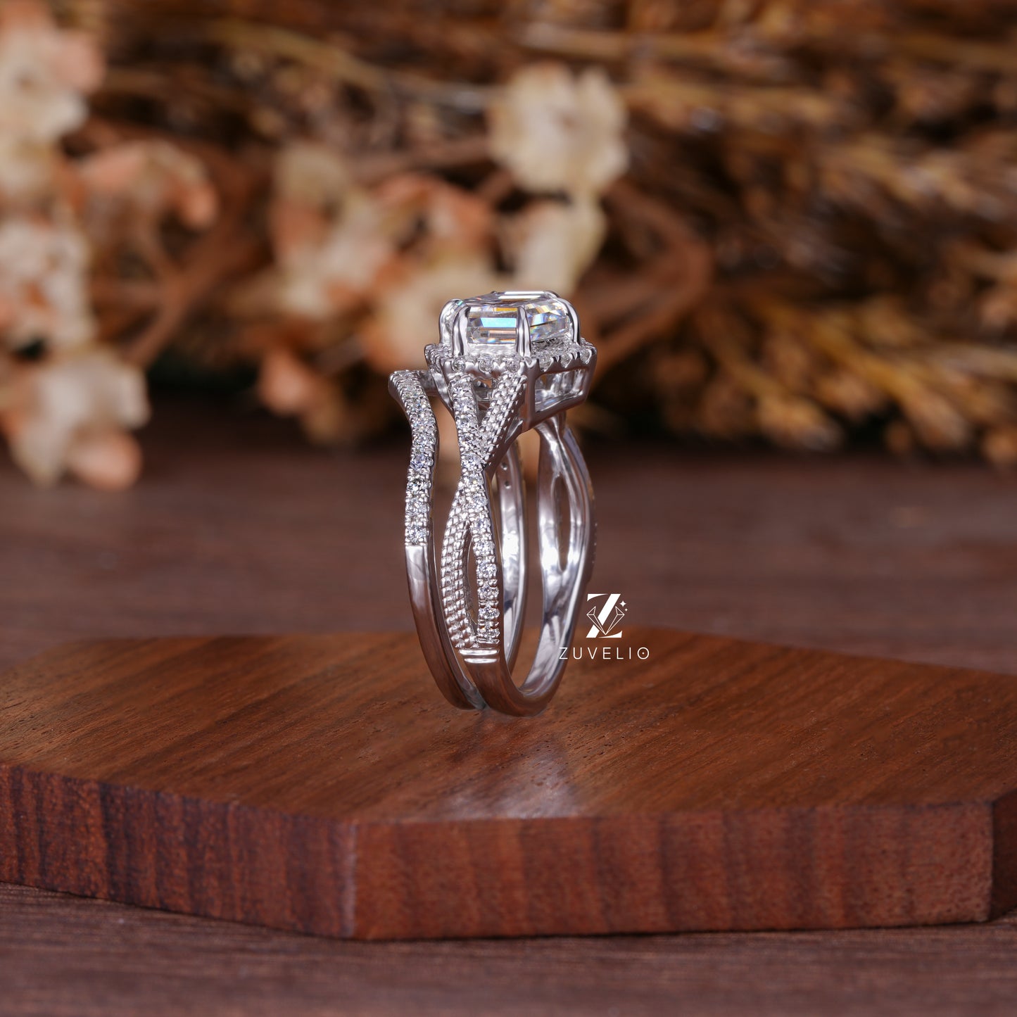 Hexagon Moissanite Halo Ring