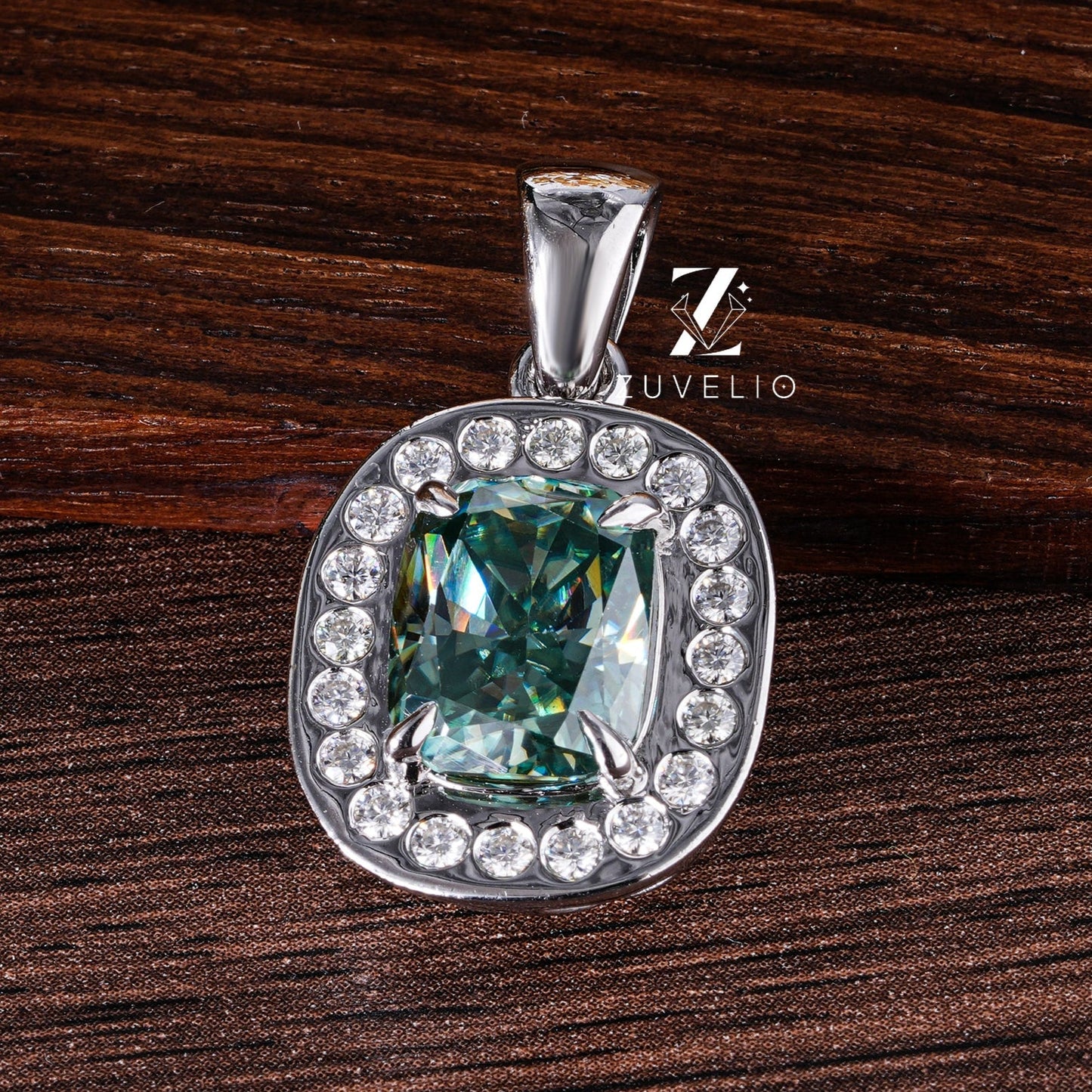 Blue Green Moissanite Pendant - Zuvelio.com