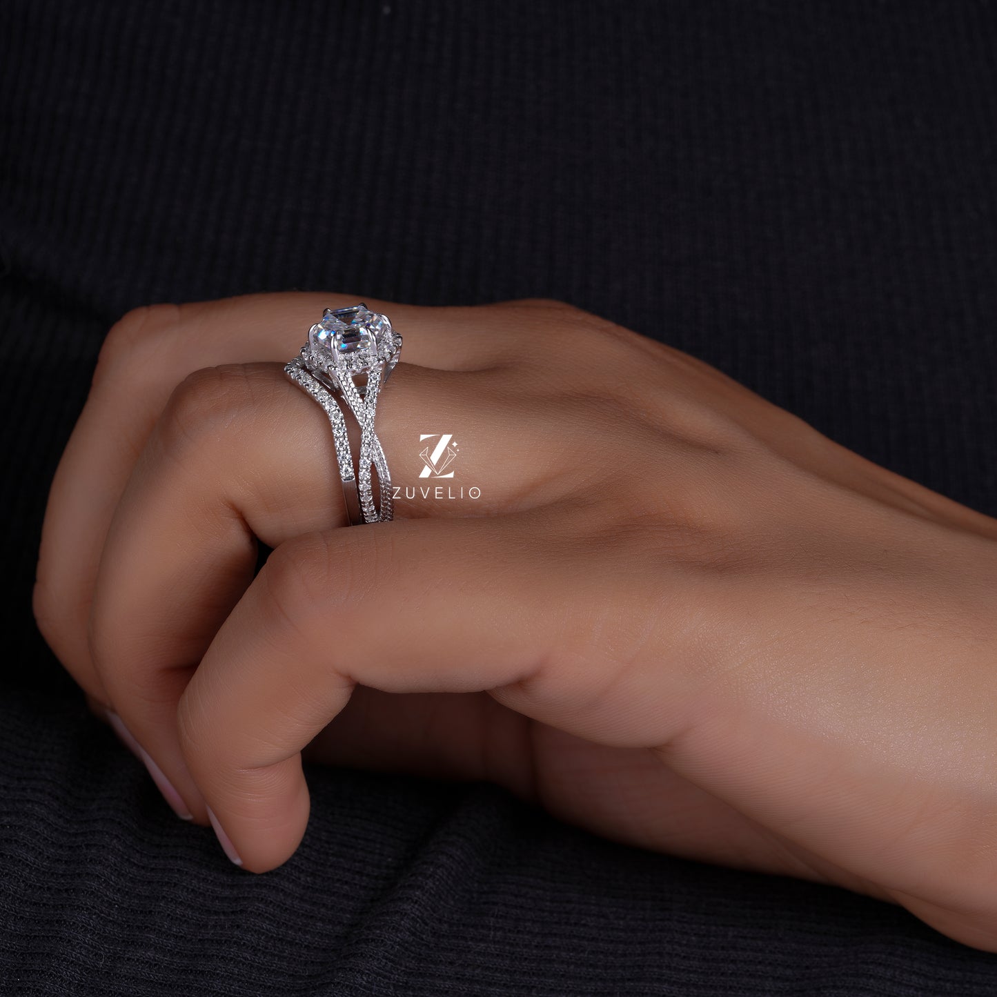 Hexagon Moissanite Halo Ring