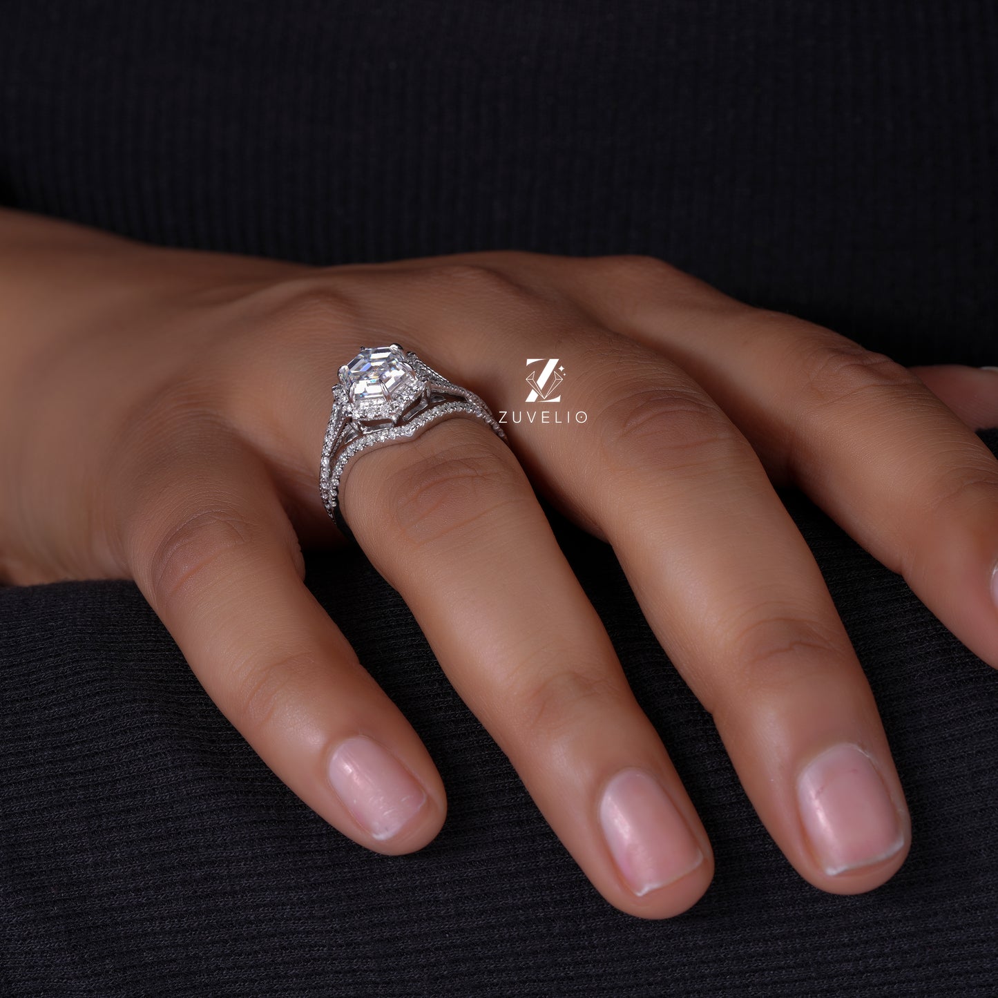 Hexagon Moissanite Halo Ring