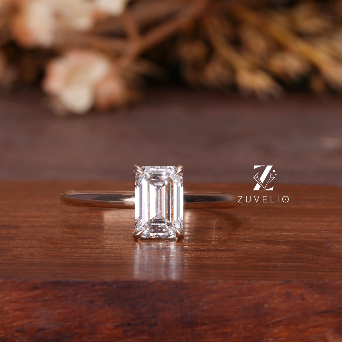 Emerald Solitaire Halo Ring