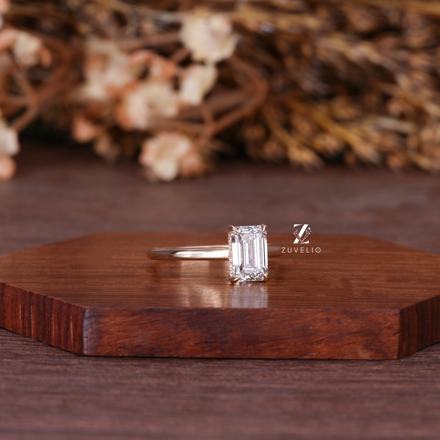 Emerald Solitaire Halo Ring