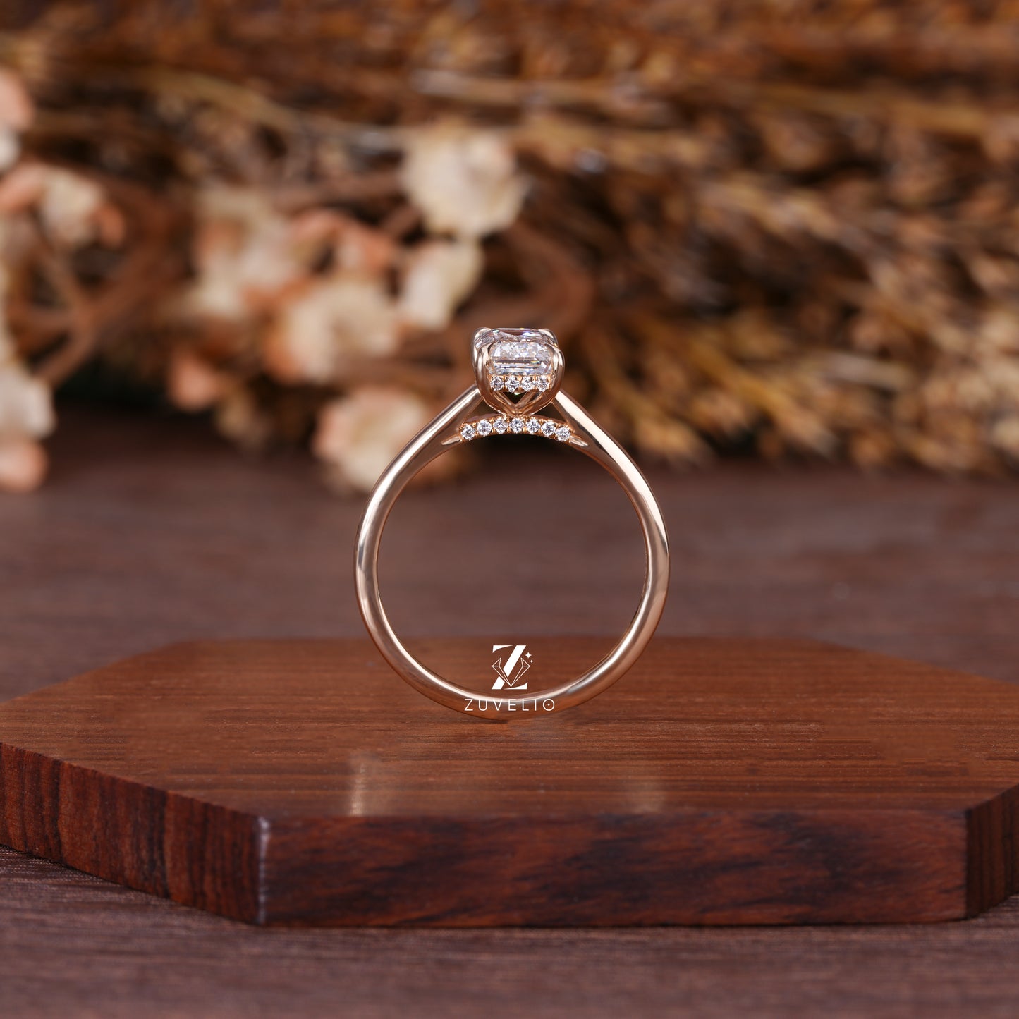 Emerald Solitaire Halo Ring