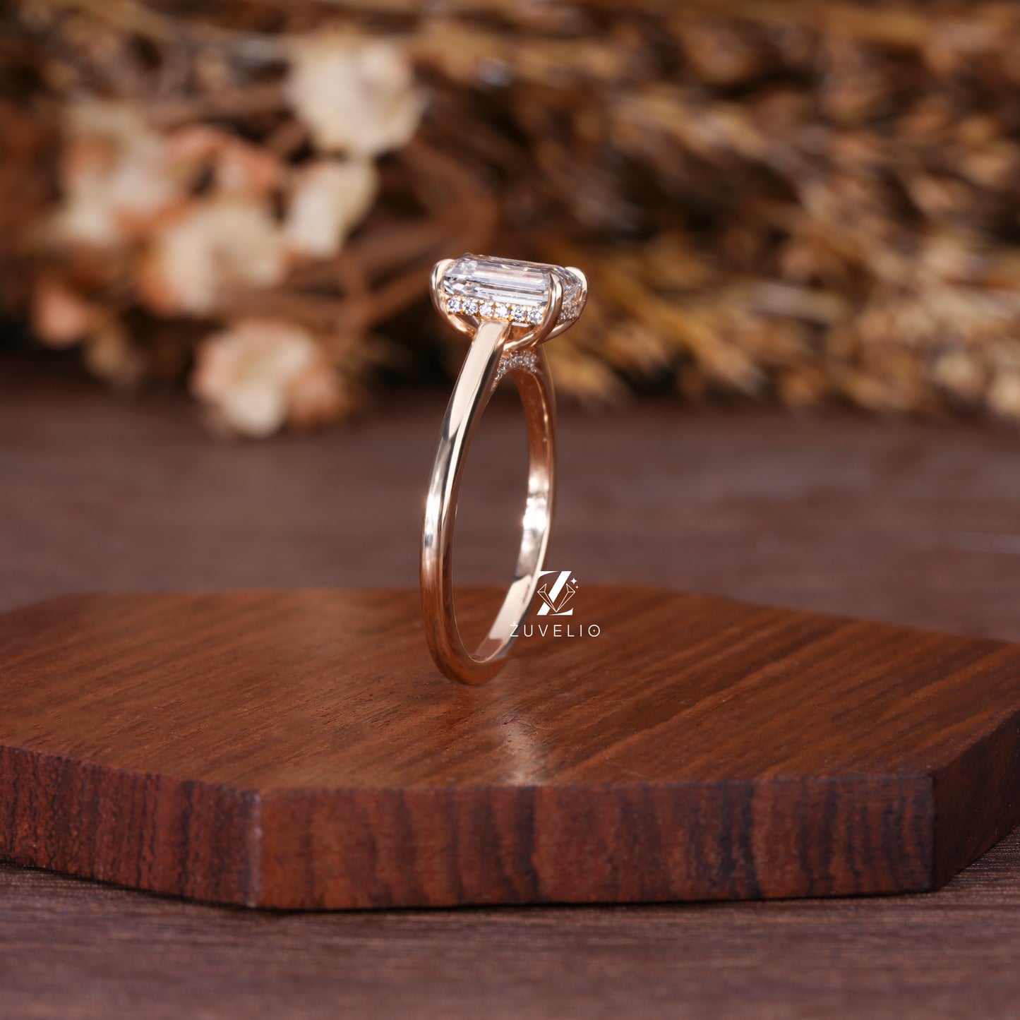 Emerald Solitaire Halo Ring