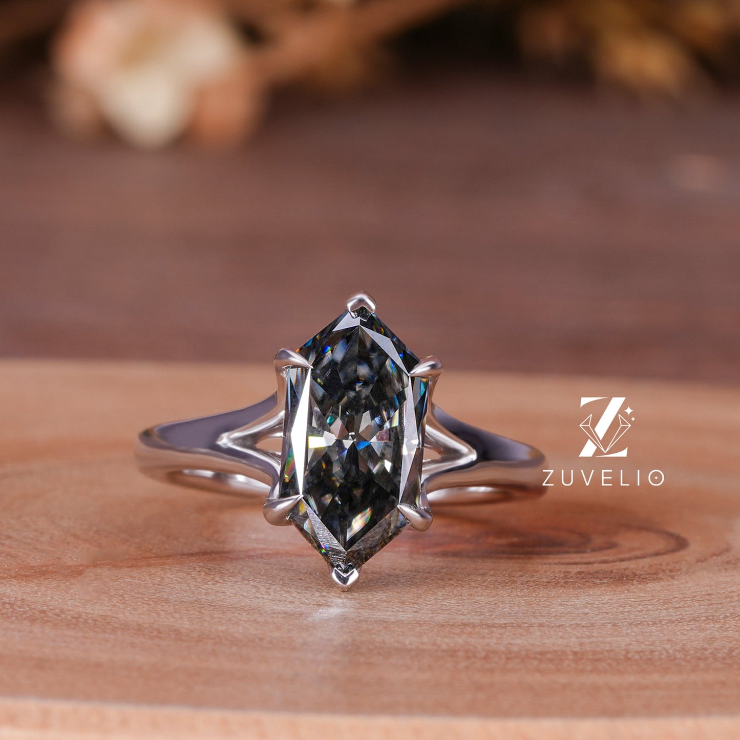 Grey Marquise Moissanite Ring