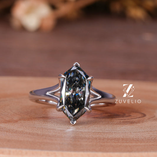 Grey Marquise Moissanite Ring