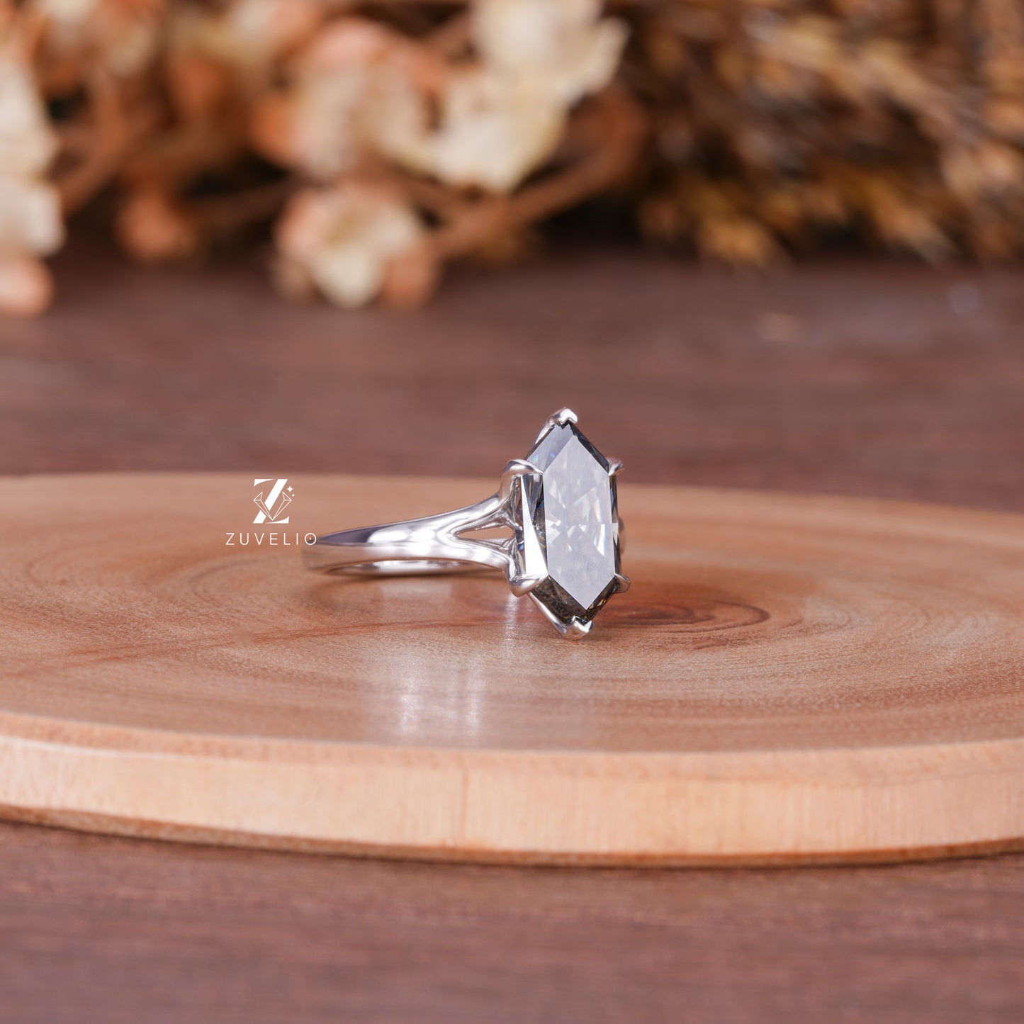 Grey Marquise Moissanite Ring