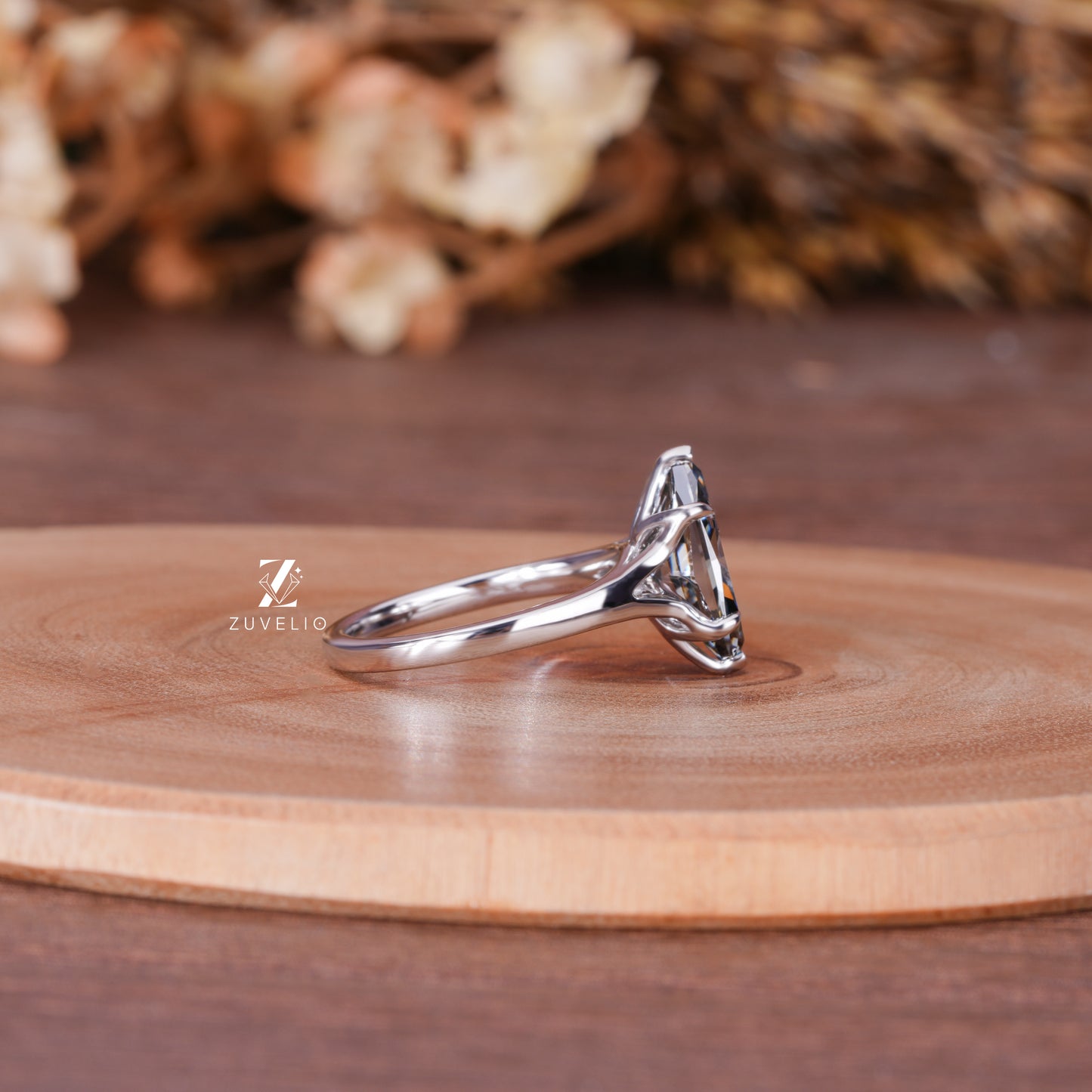 Grey Marquise Moissanite Ring