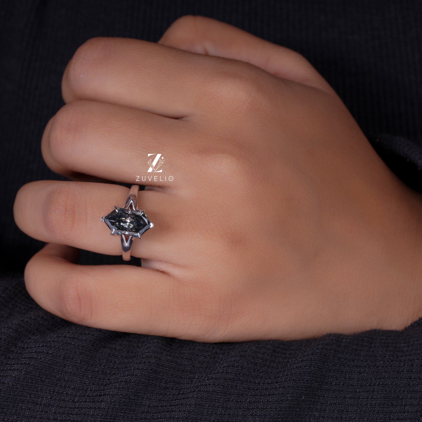 Grey Marquise Moissanite Ring