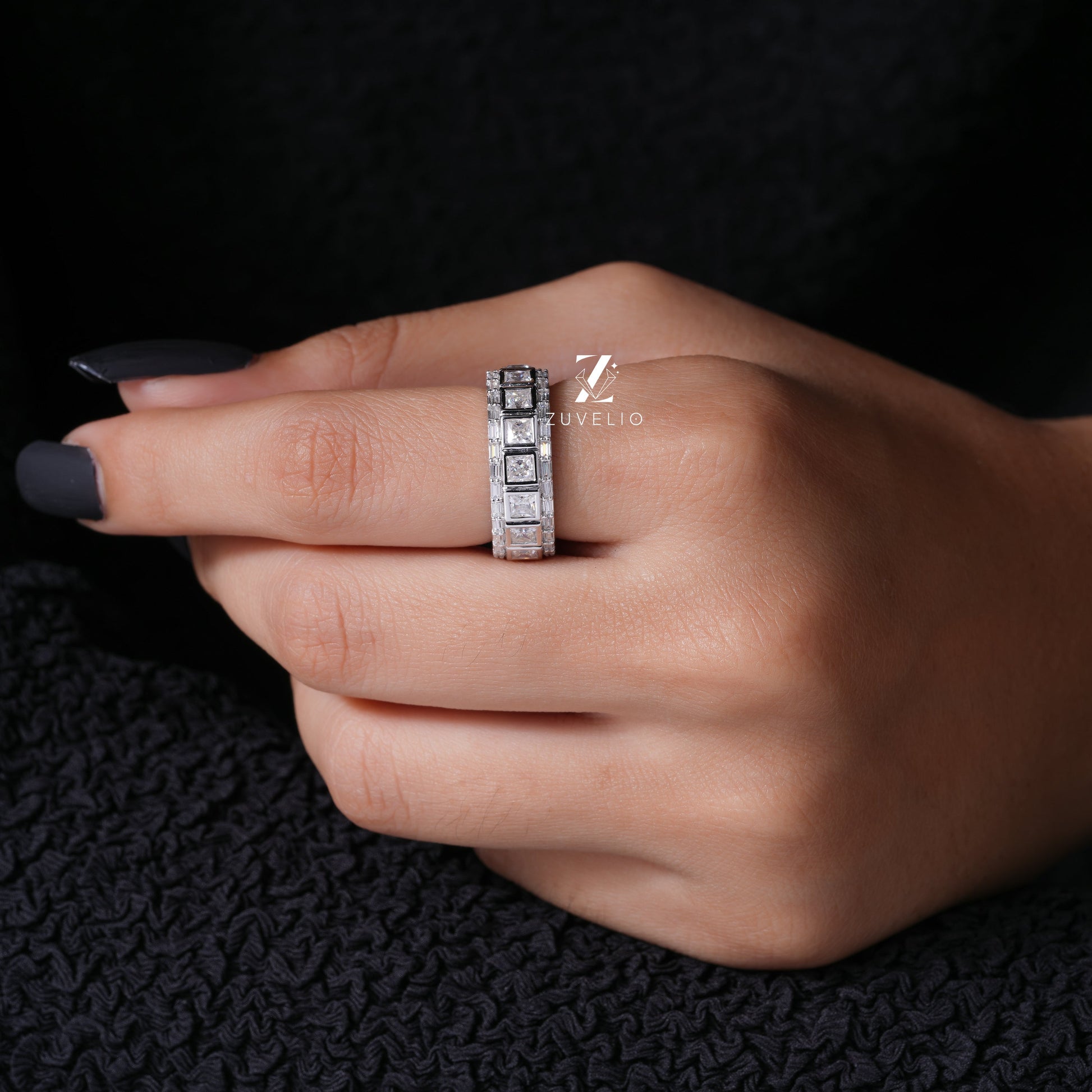 Princess Baguette Moissanite  Band - Zuvelio.com