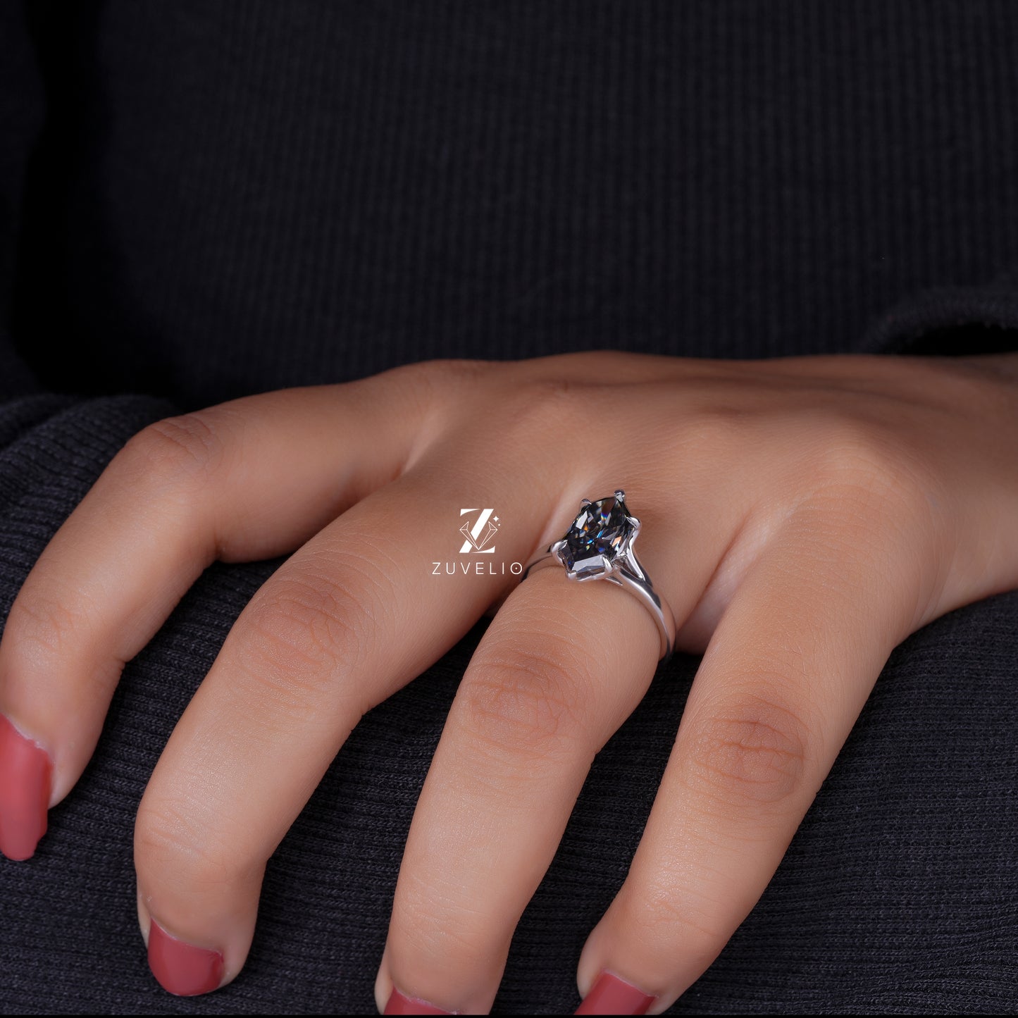 Grey Marquise Moissanite Ring