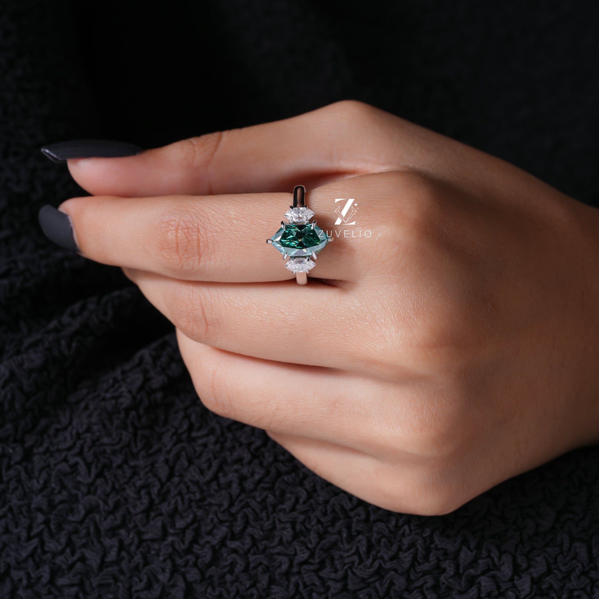 Green Hexagon Moissanite Ring - Zuvelio.com