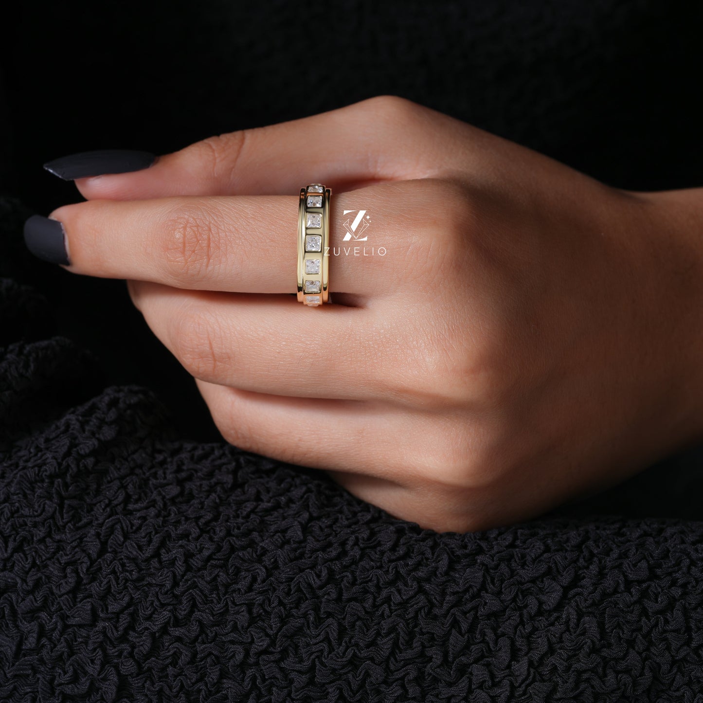 Princess Cut Moissanite  Band - Zuvelio.com