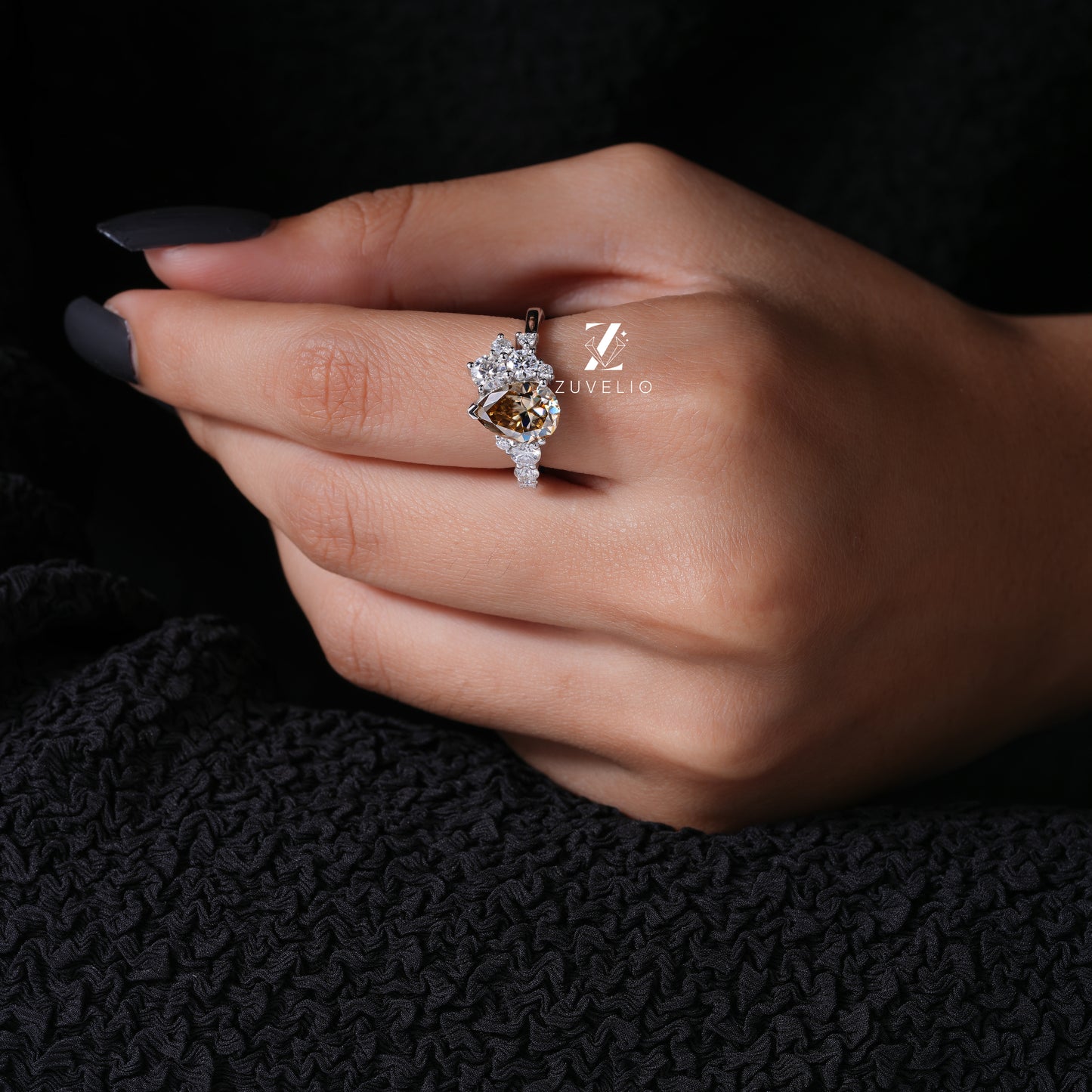 Champagne Pear Halo Ring