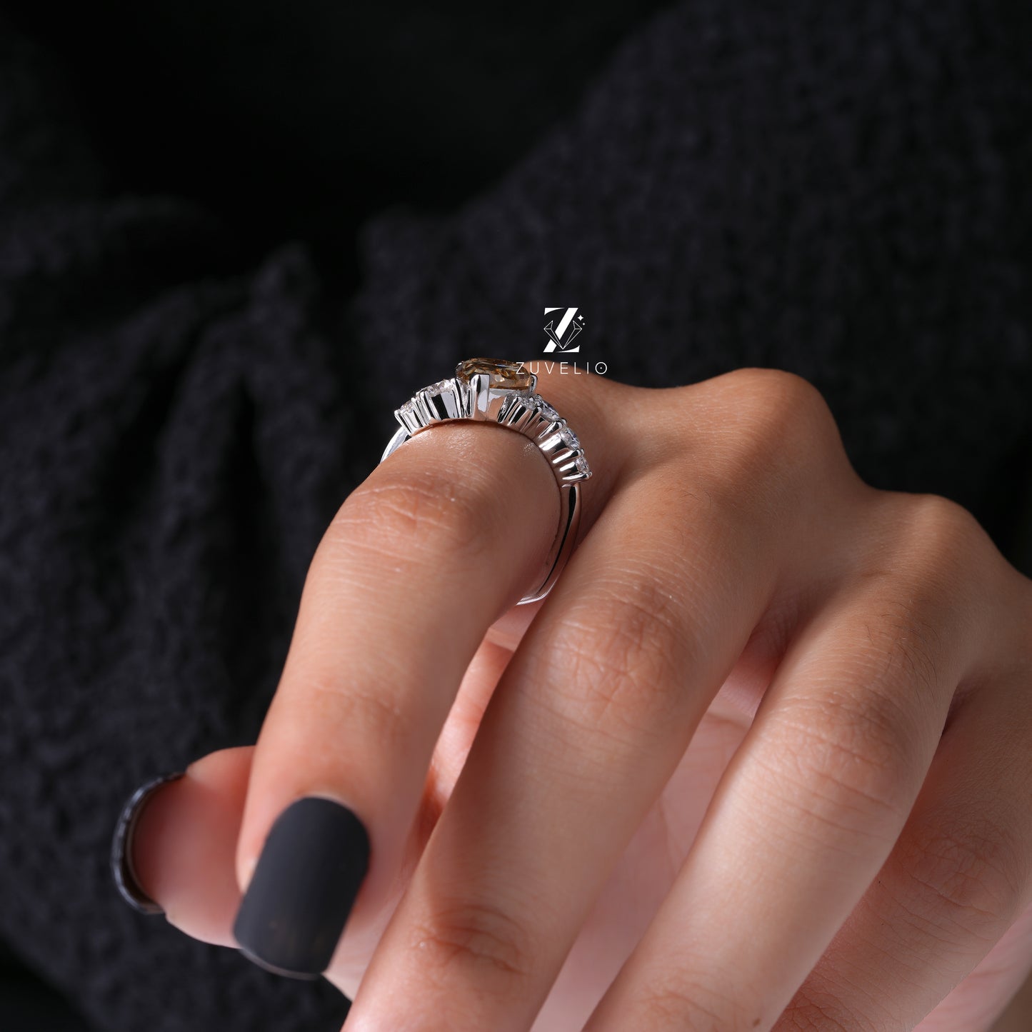 Champagne Pear Halo Ring