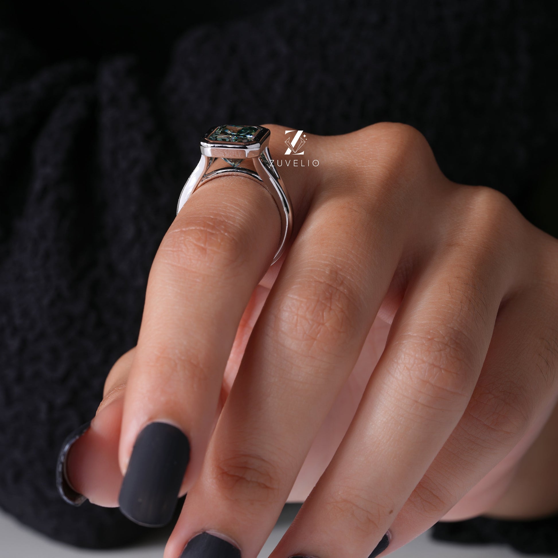 Radiant Blue Green Moissanite Ring - Zuvelio.com