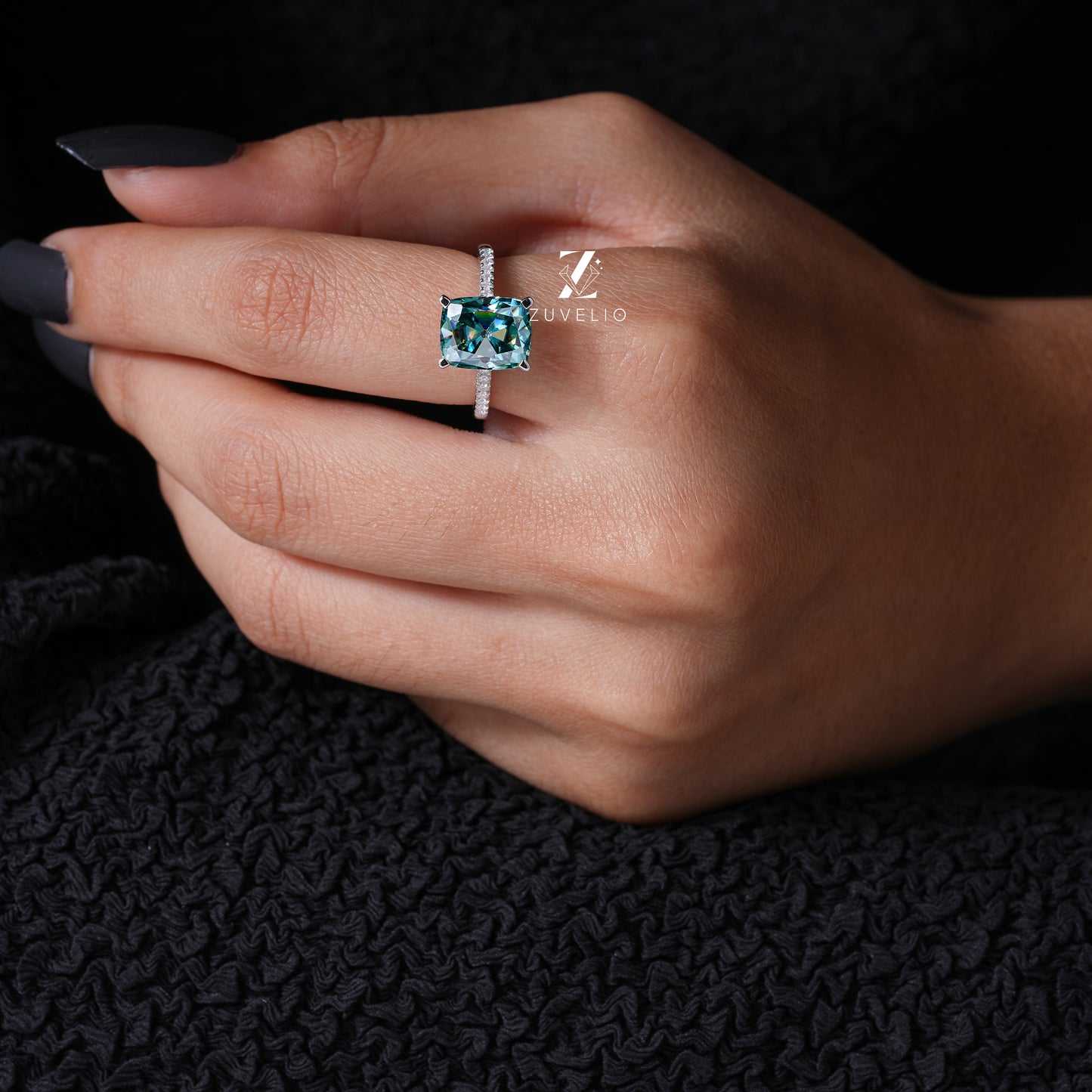 Blue Green Cushion Ring