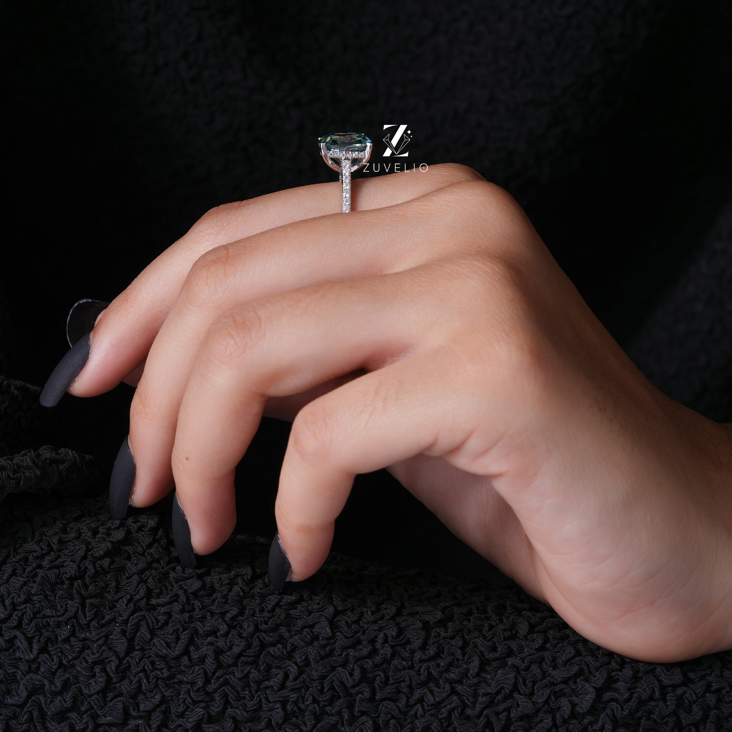 Blue Green Cushion Ring