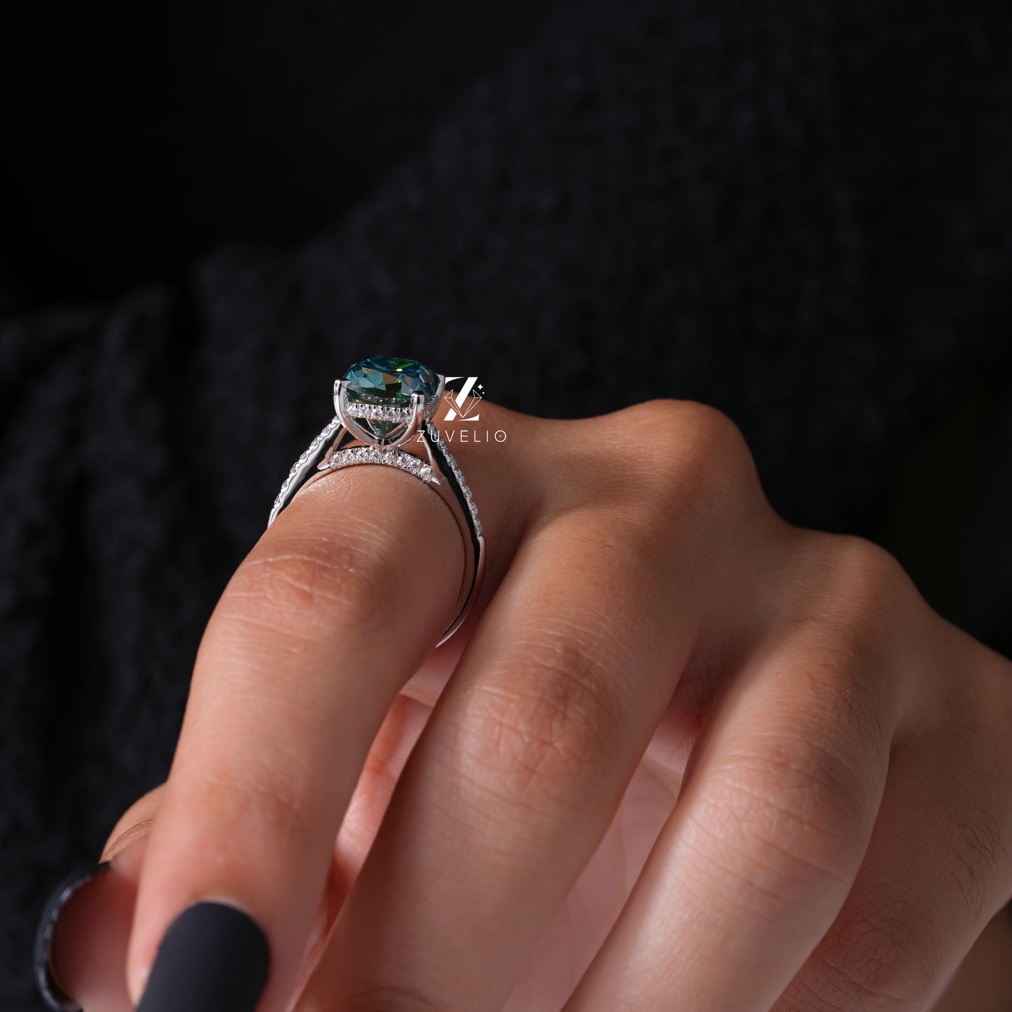 Blue Green Cushion Ring