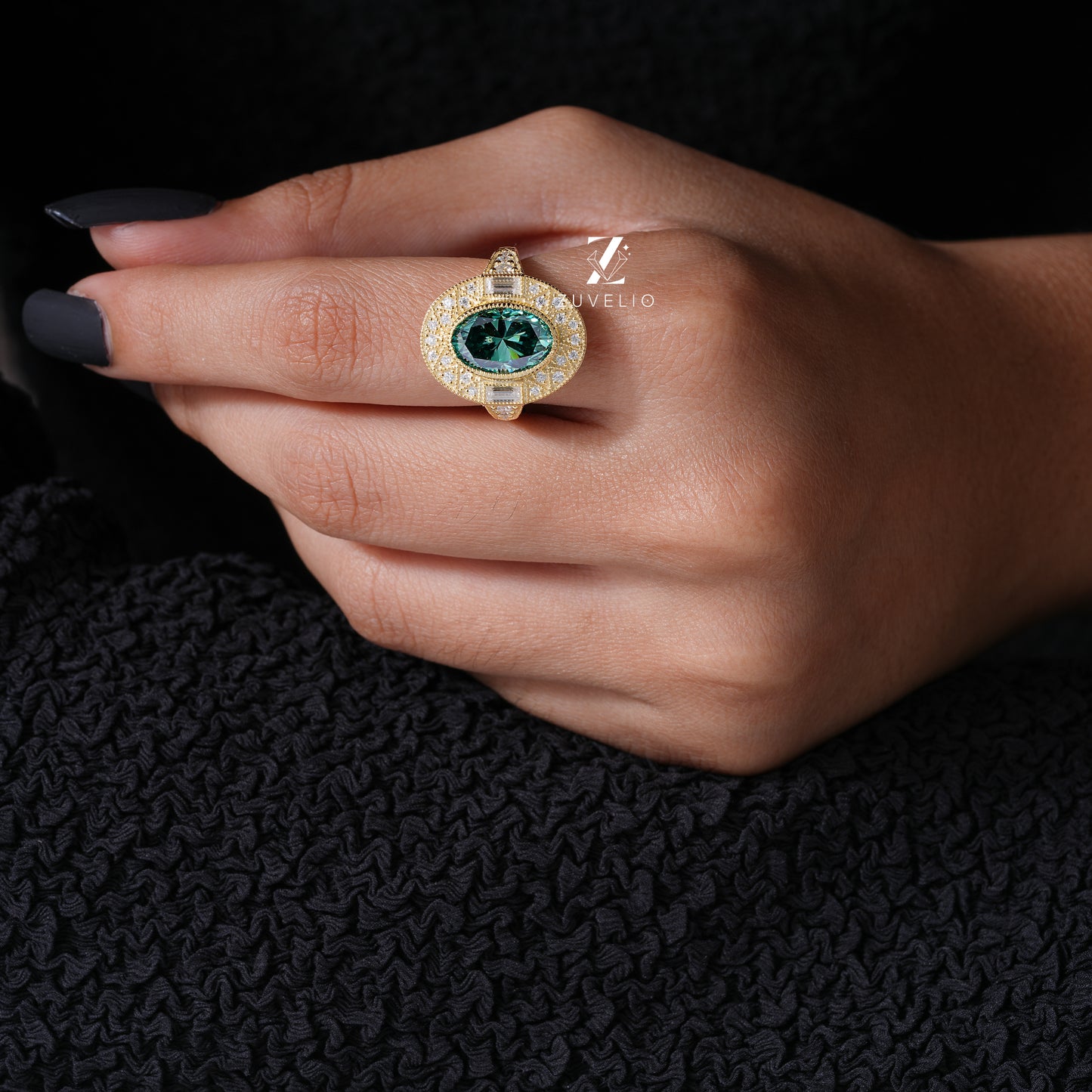 Oval Cluster Halo Ring