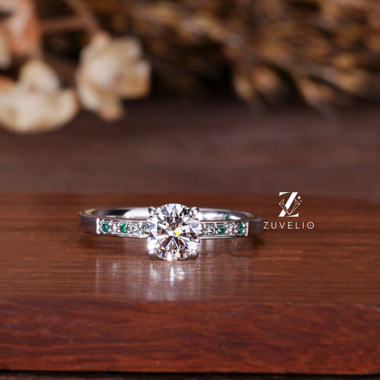 Round Solitaire Pave Ring