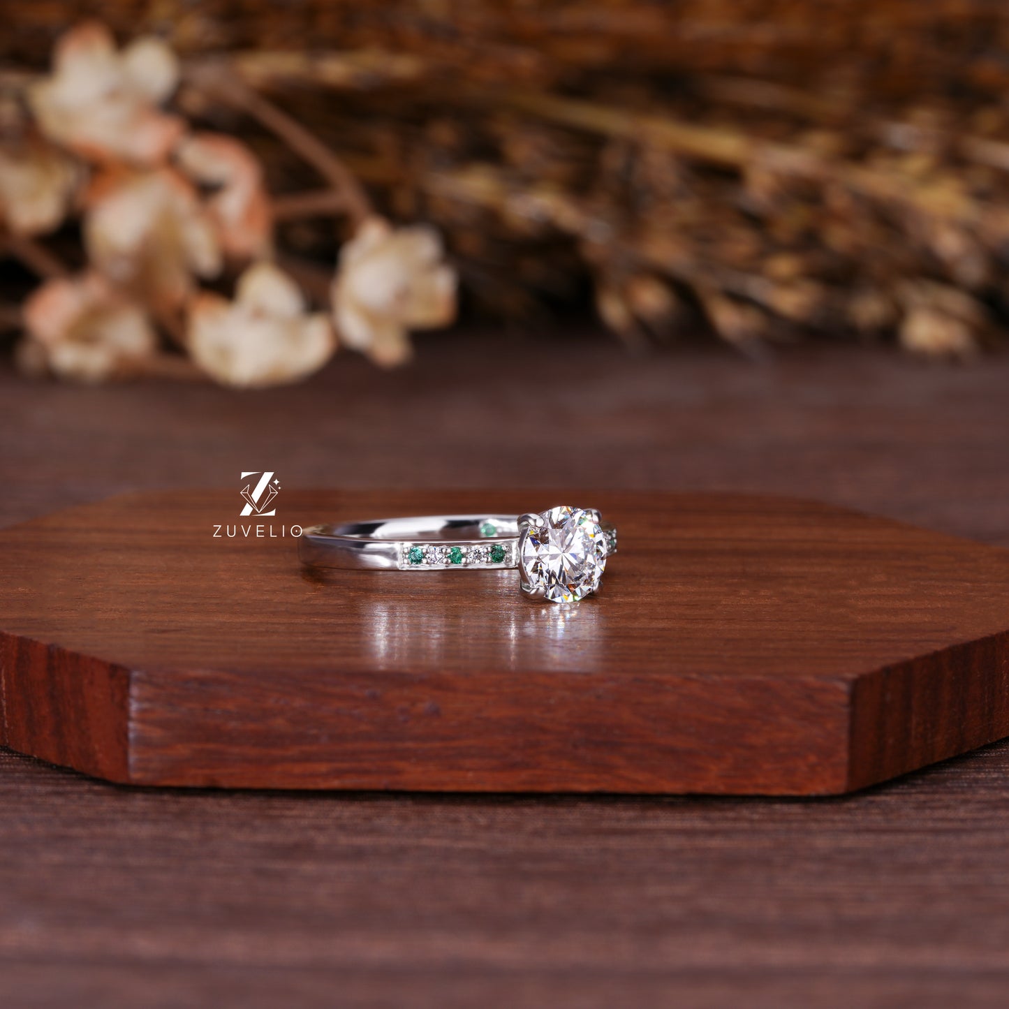 Round Solitaire Pave Ring