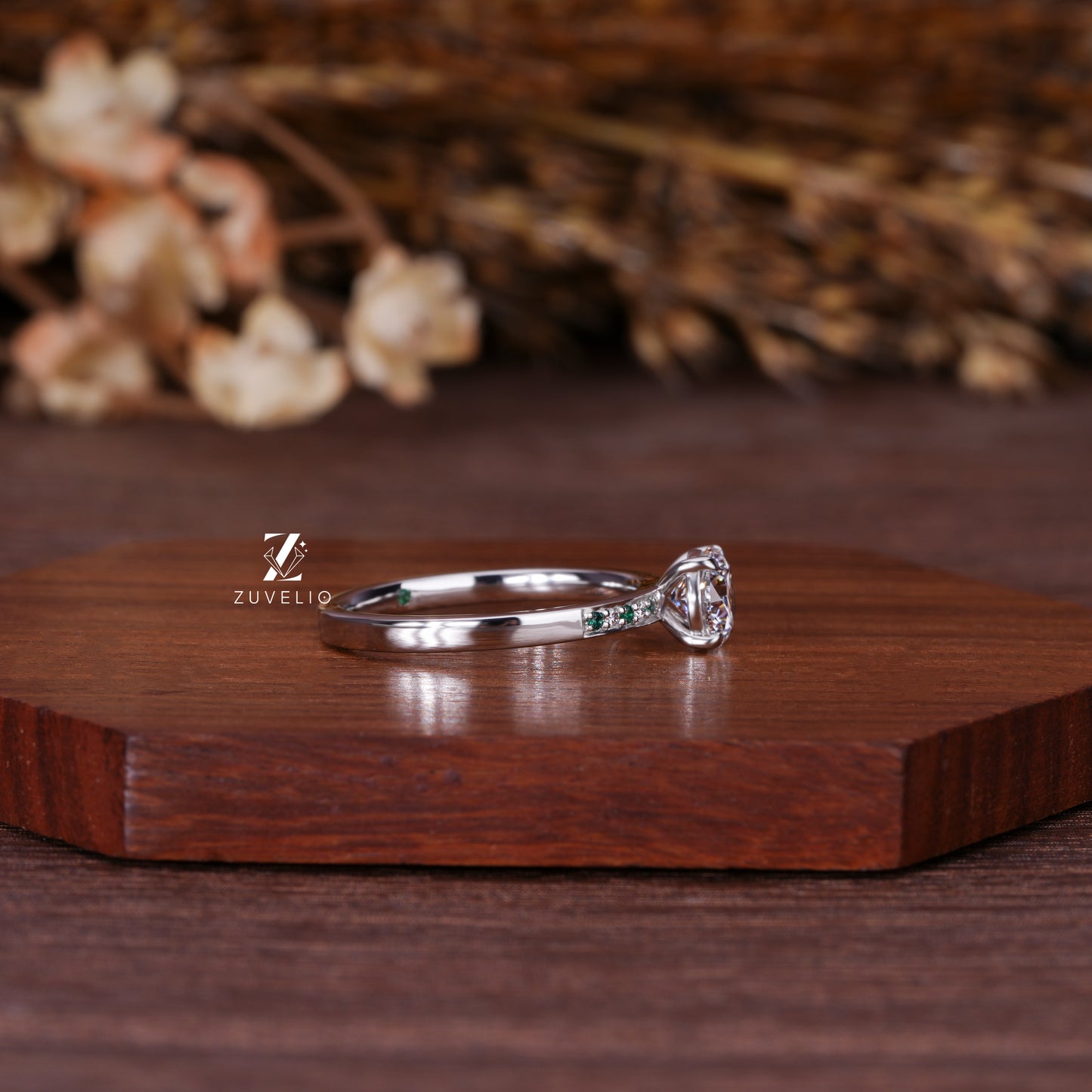 Round Solitaire Pave Ring