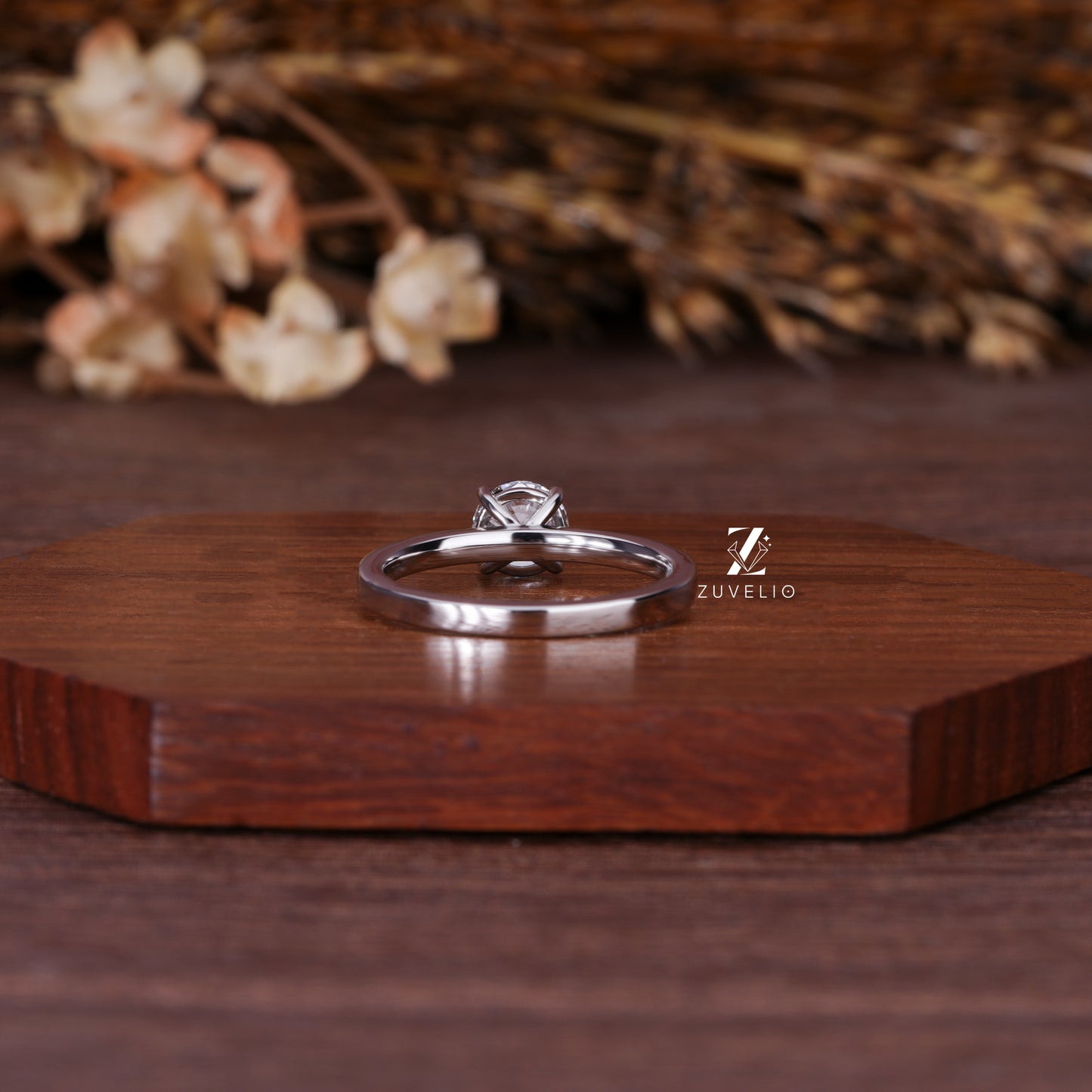 Round Solitaire Pave Ring