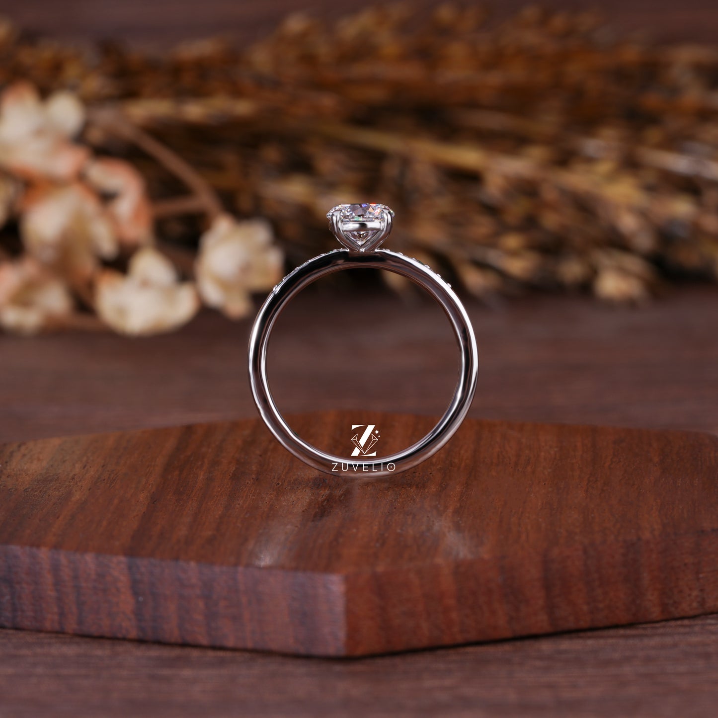 Round Solitaire Pave Ring