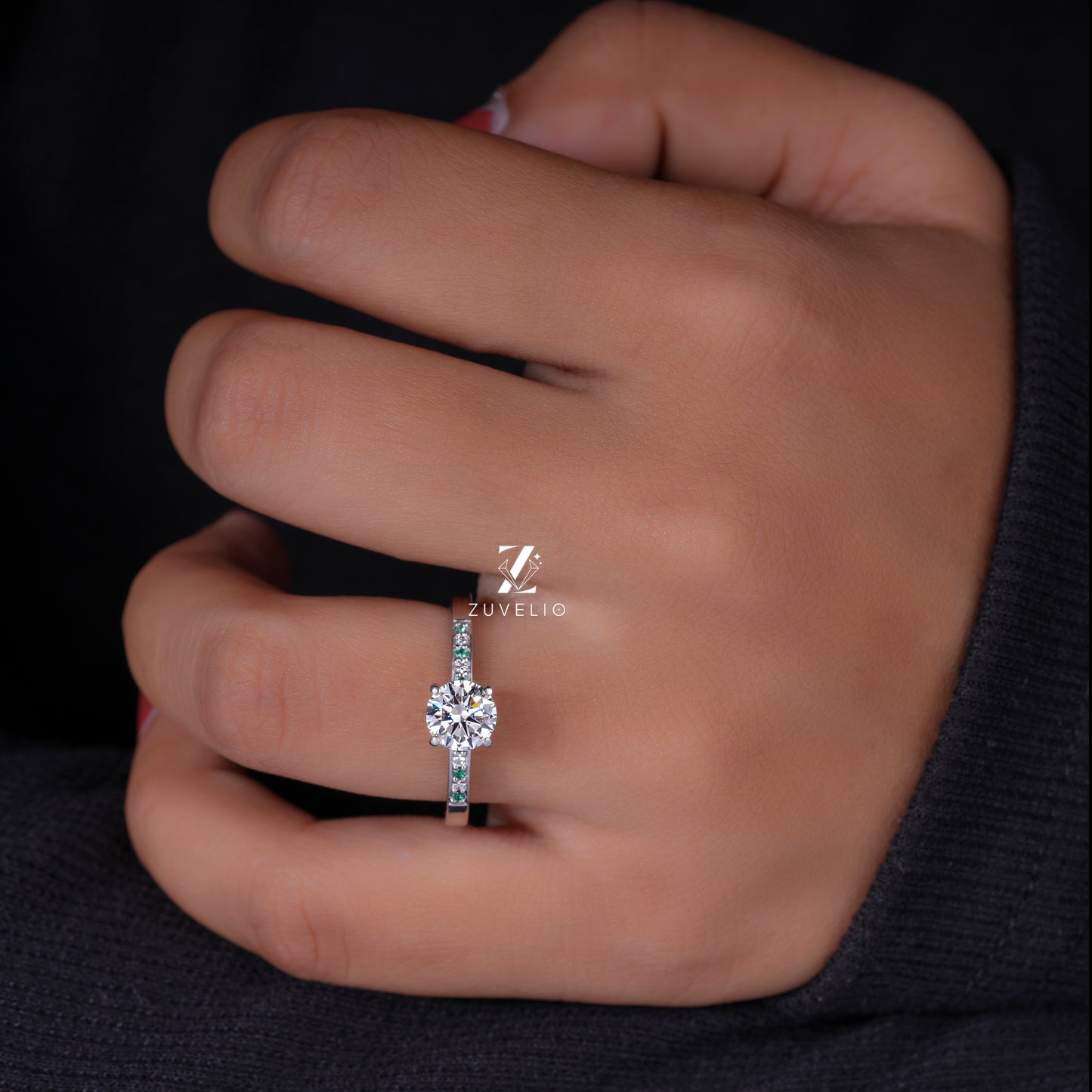 Round Solitaire Pave Ring