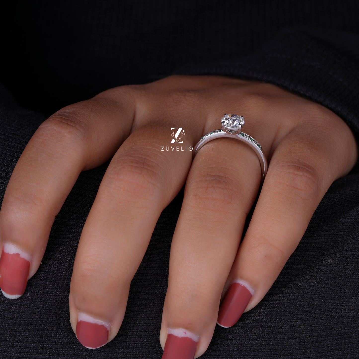 Round Solitaire Pave Ring