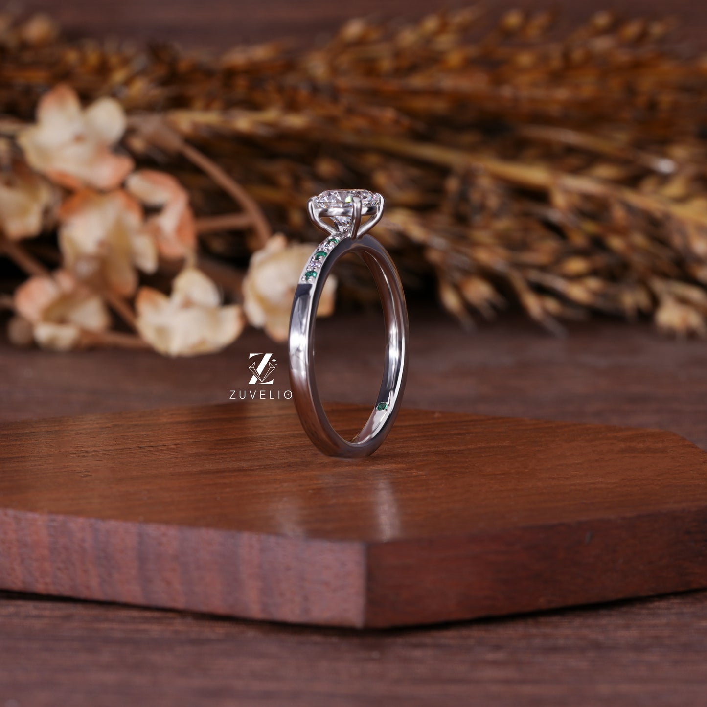 Round Solitaire Pave Ring