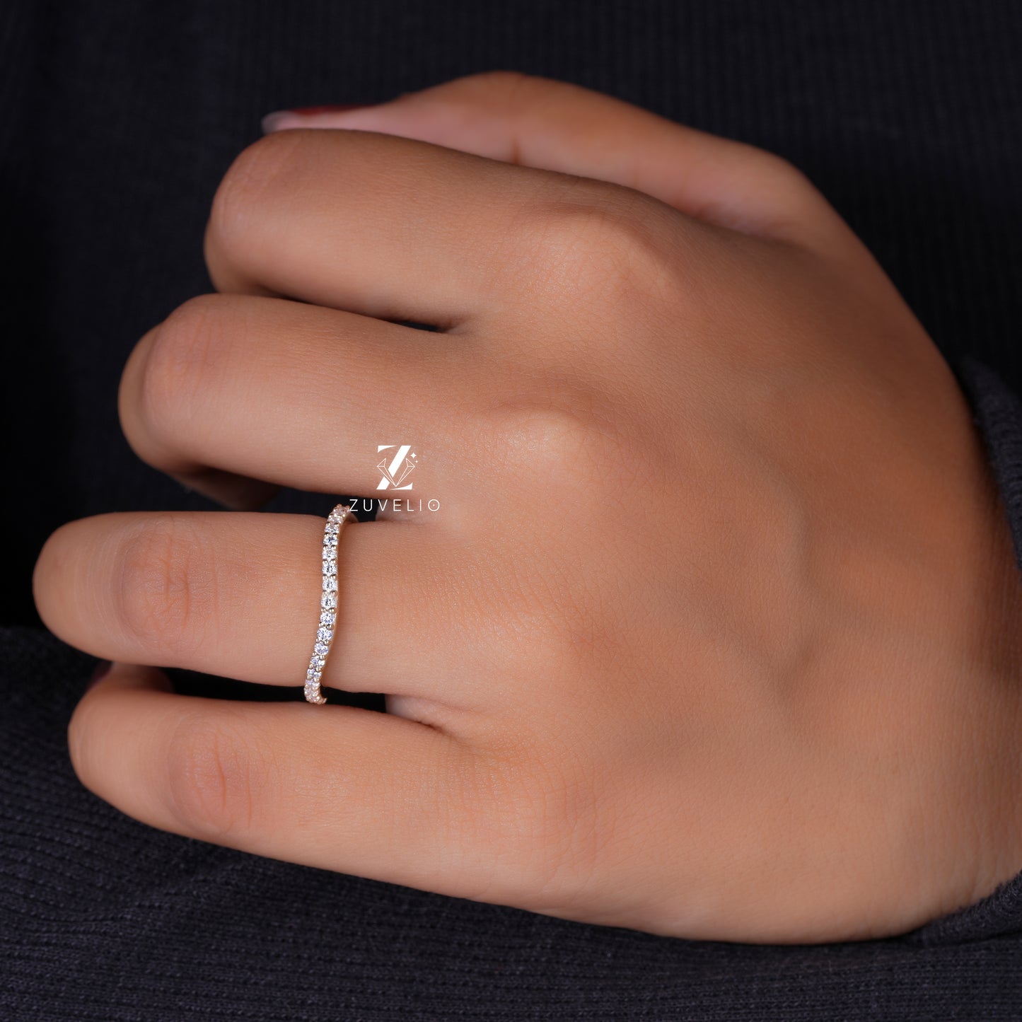 Wavy Moissanite Wedding Band