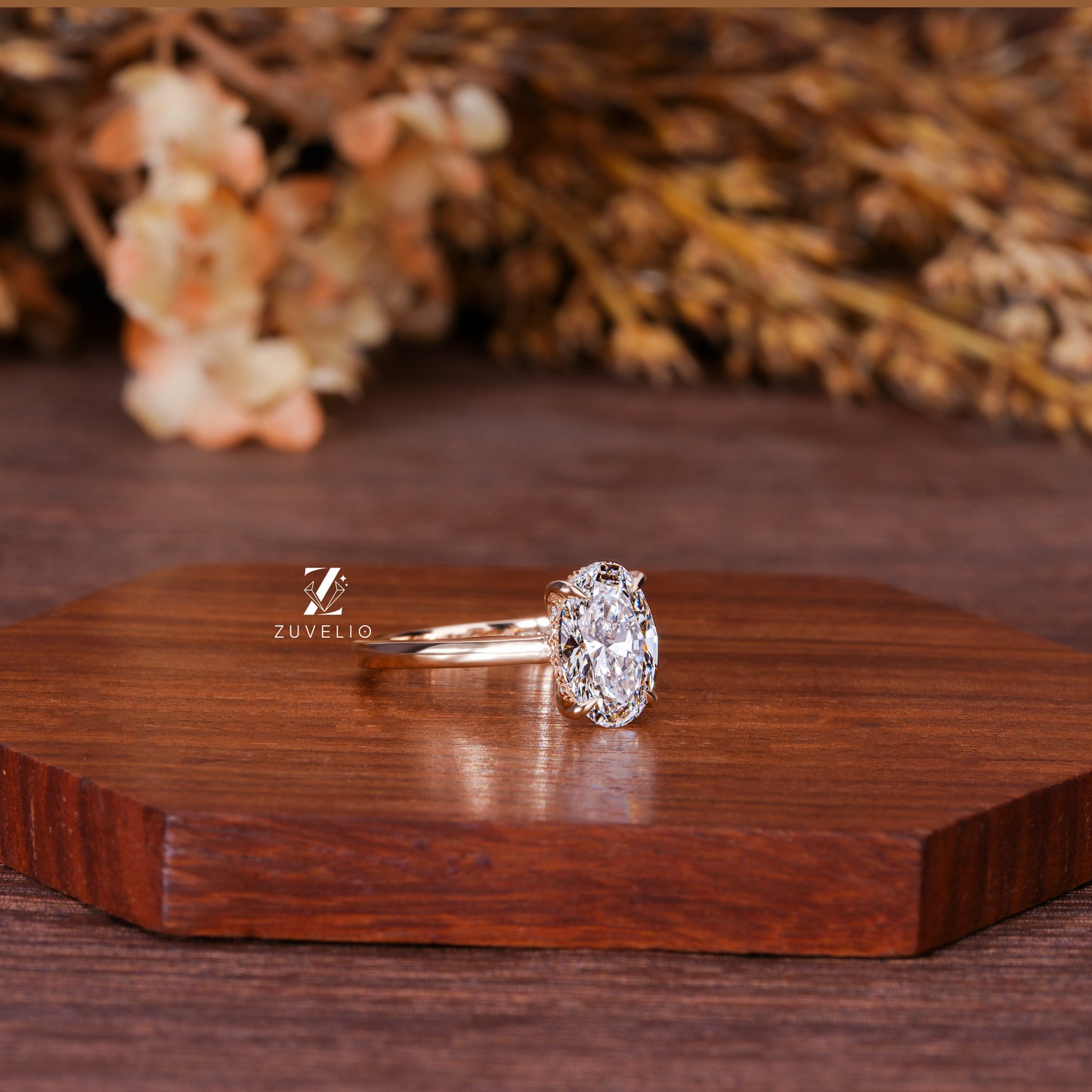Oval Hidden Halo Ring