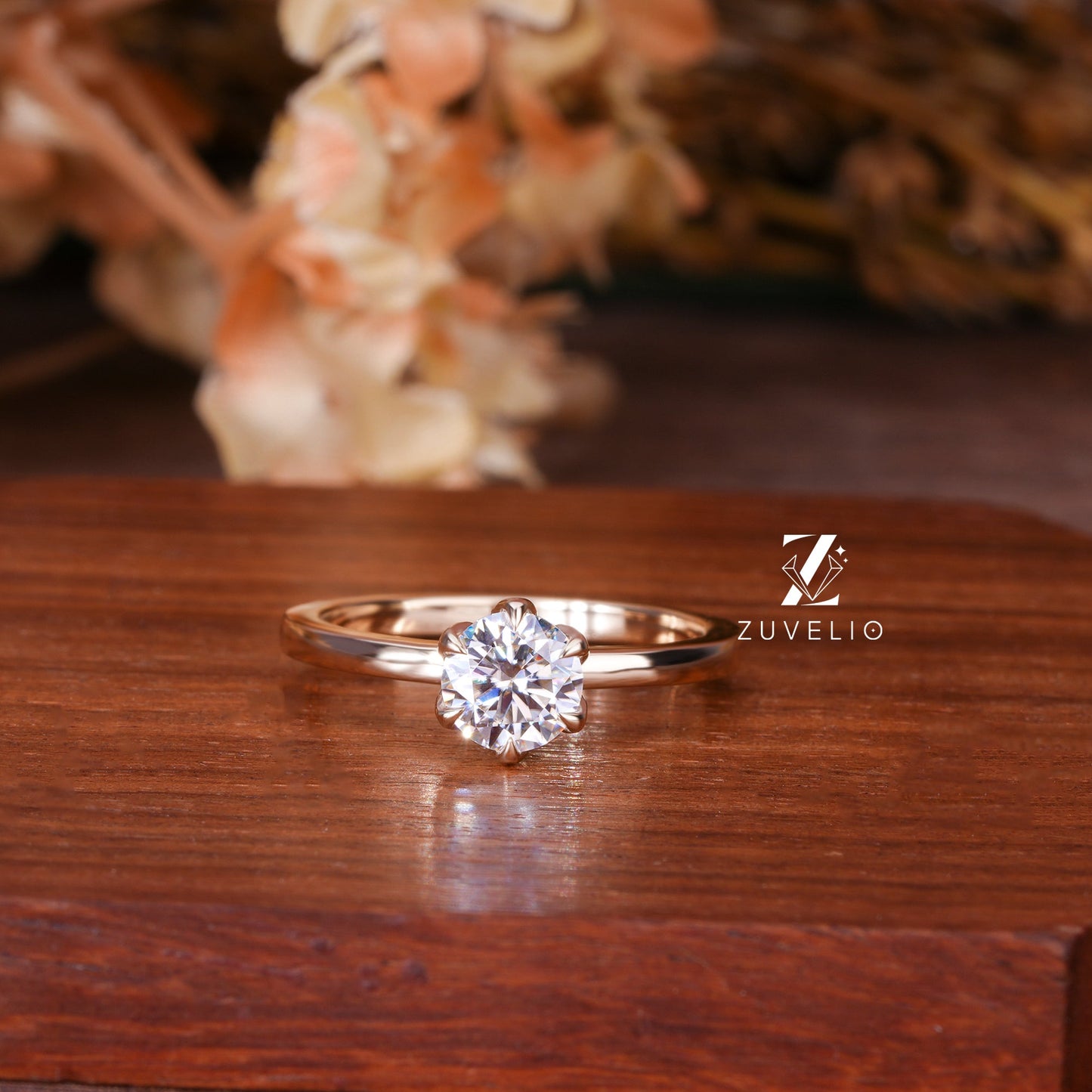 Floral Moissanite Solitaire Ring