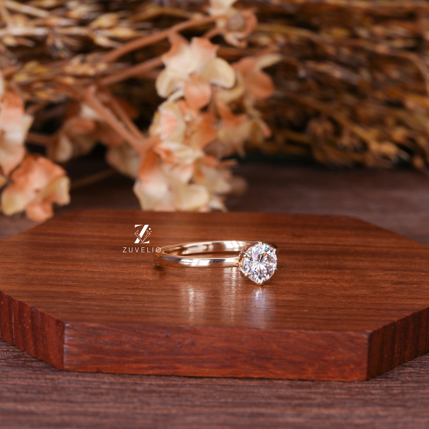 Floral Moissanite Solitaire Ring