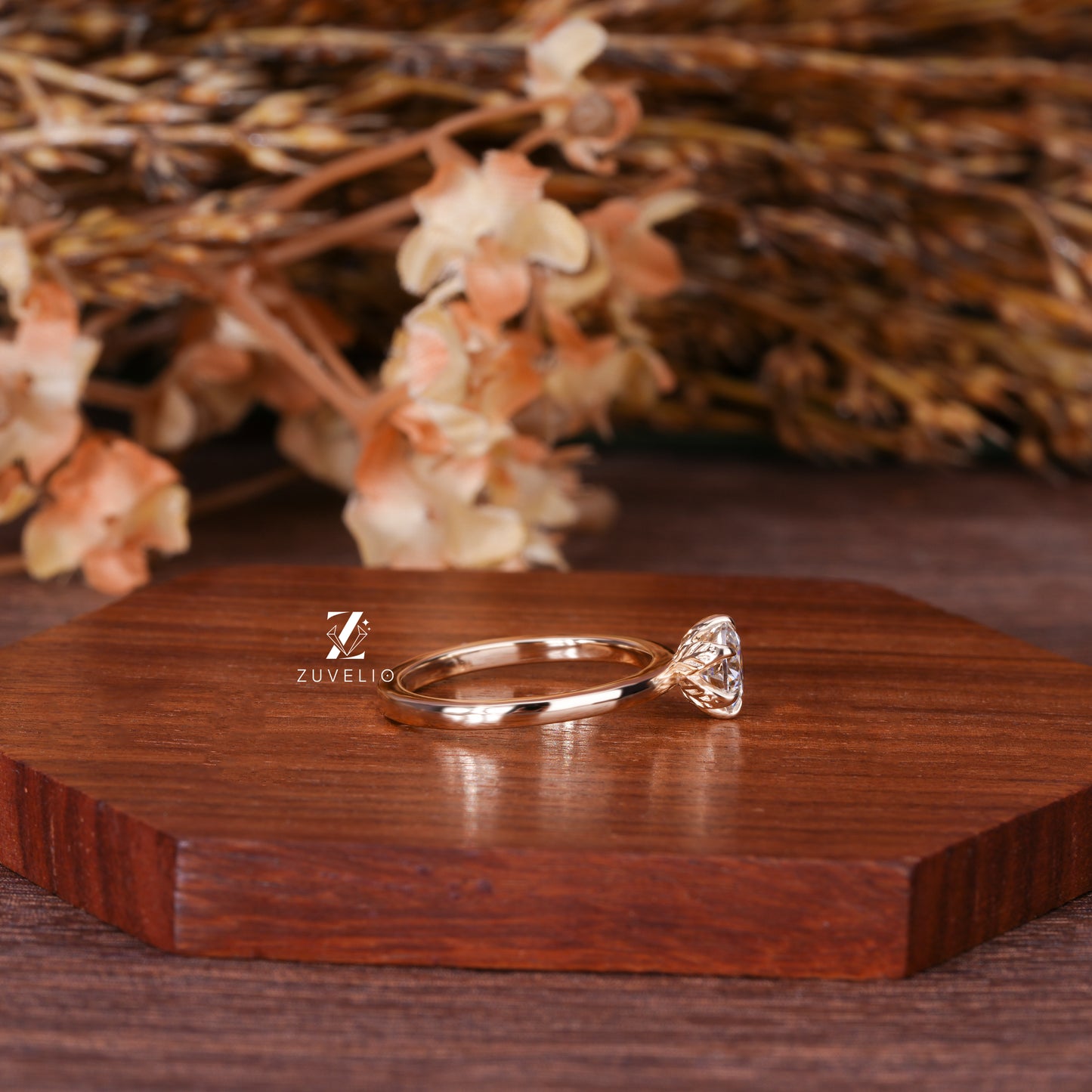 Floral Moissanite Solitaire Ring