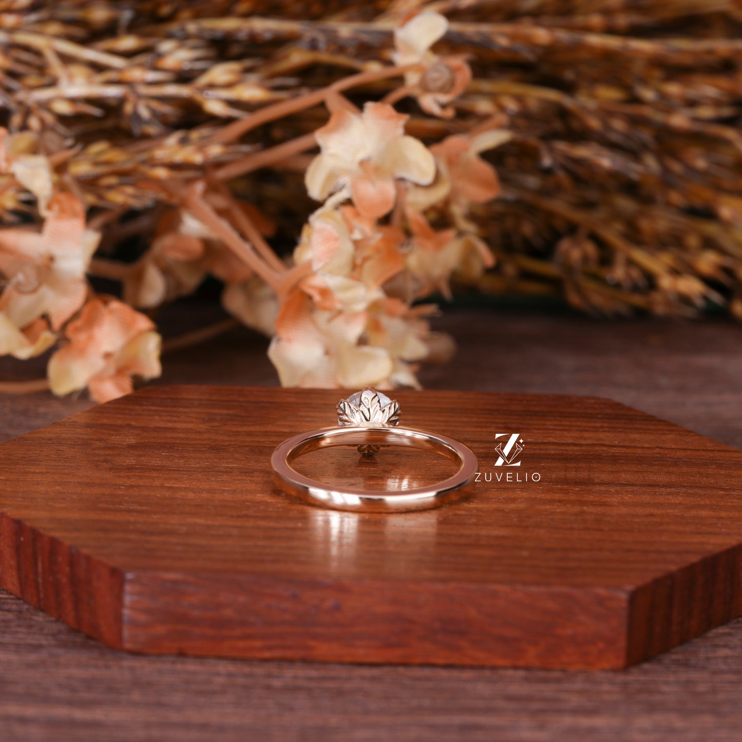 Floral Moissanite Solitaire Ring