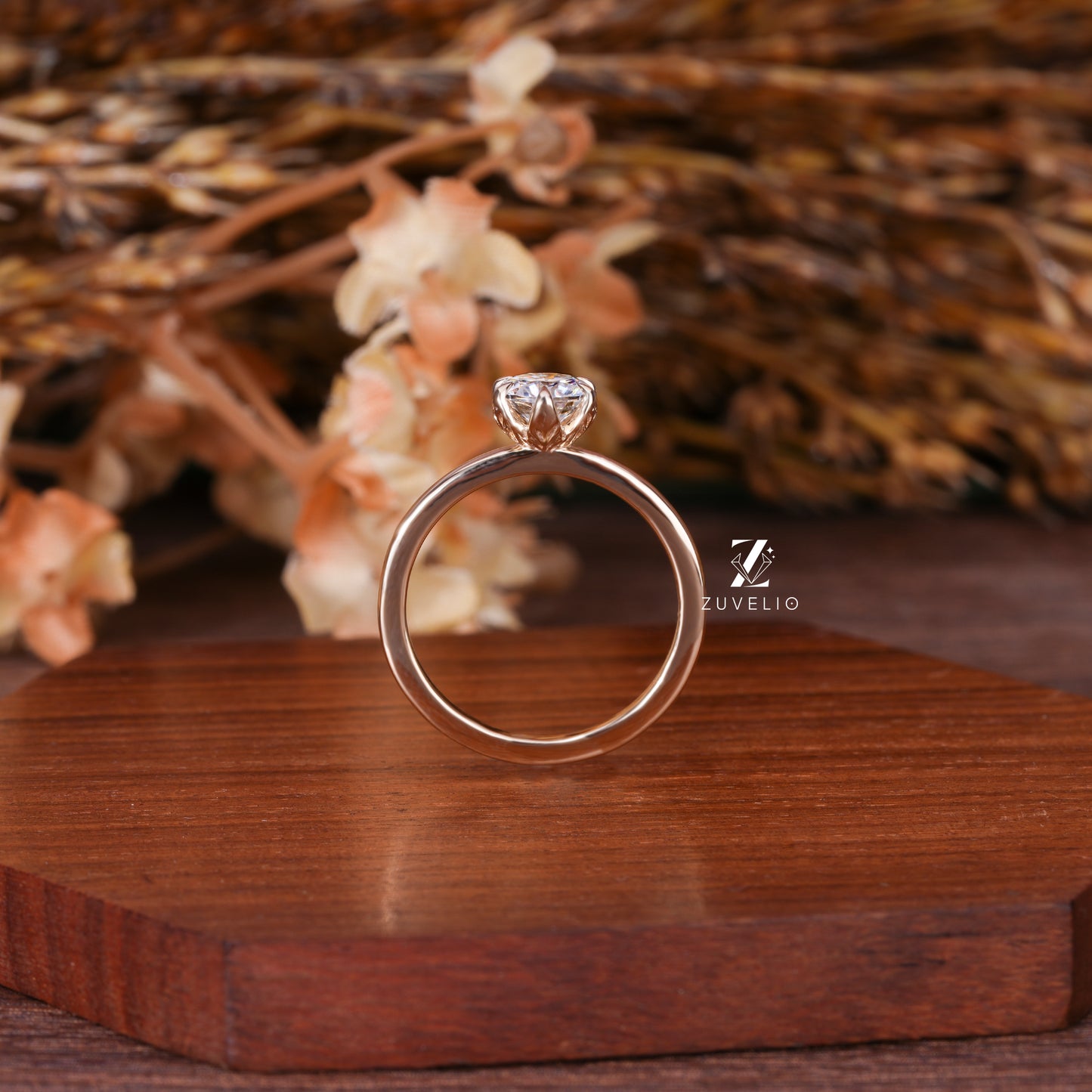 Floral Moissanite Solitaire Ring
