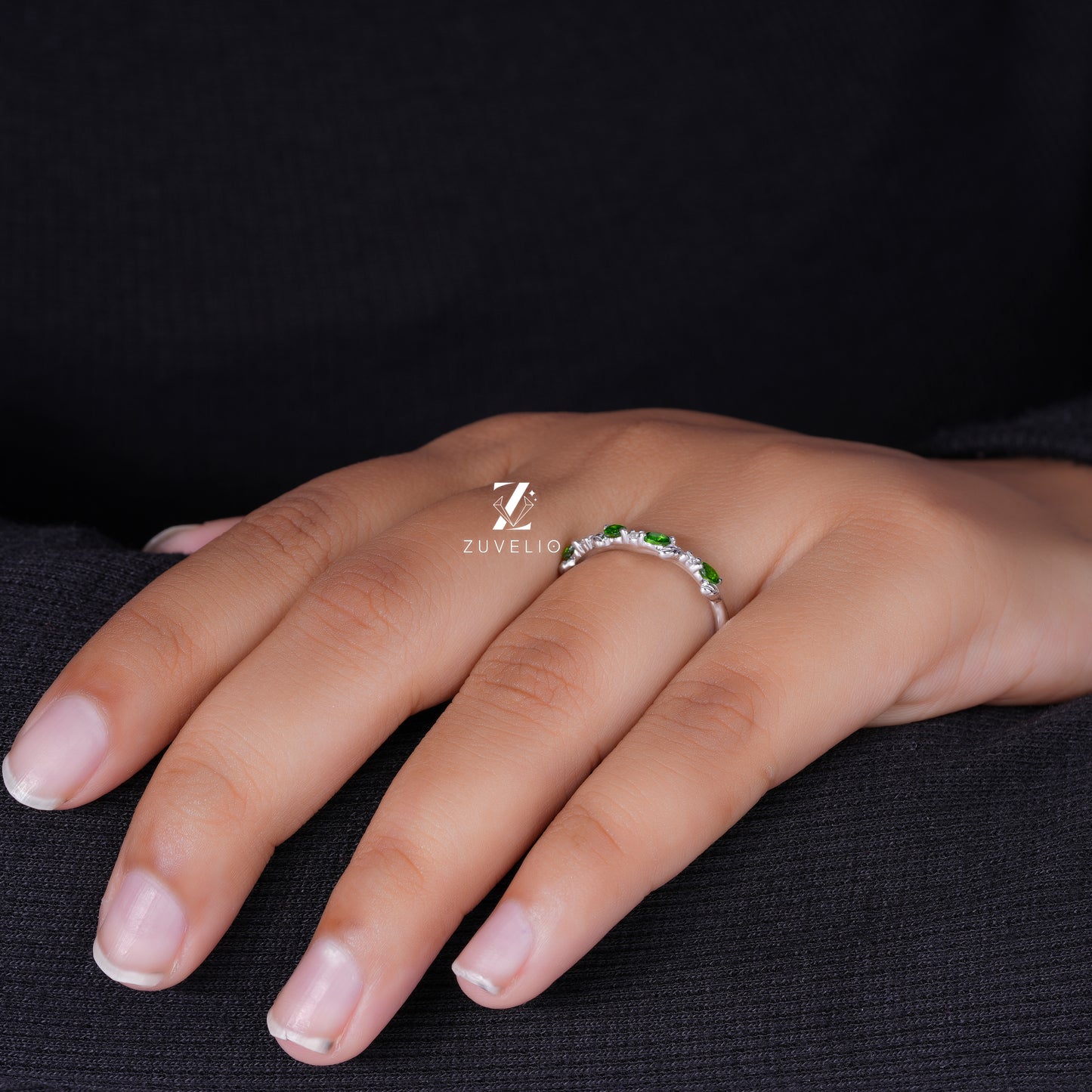 Sapphire Moissanite Wedding Band