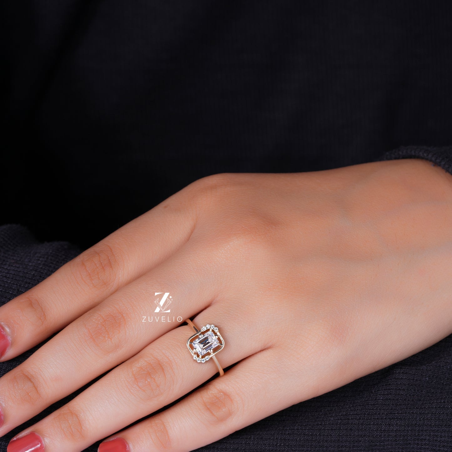 Emerald Moissanite Designer Ring