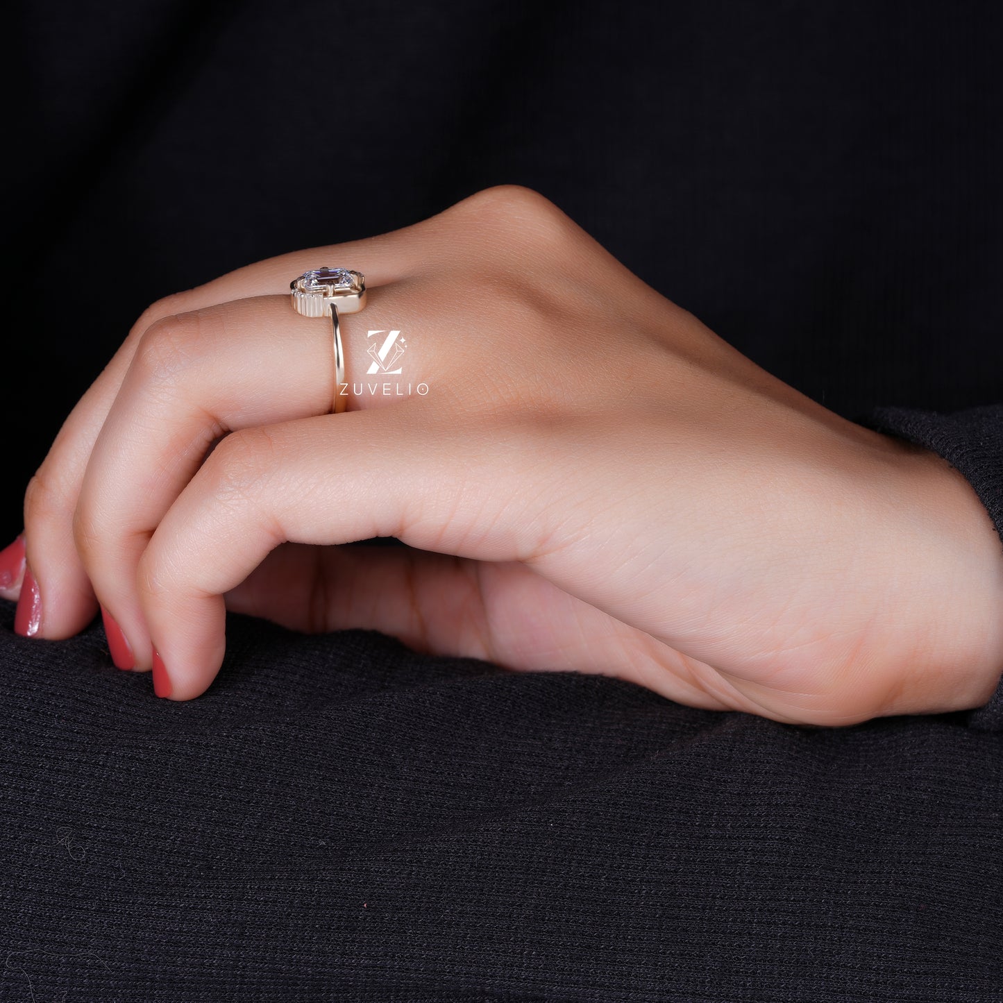 Emerald Moissanite Designer Ring