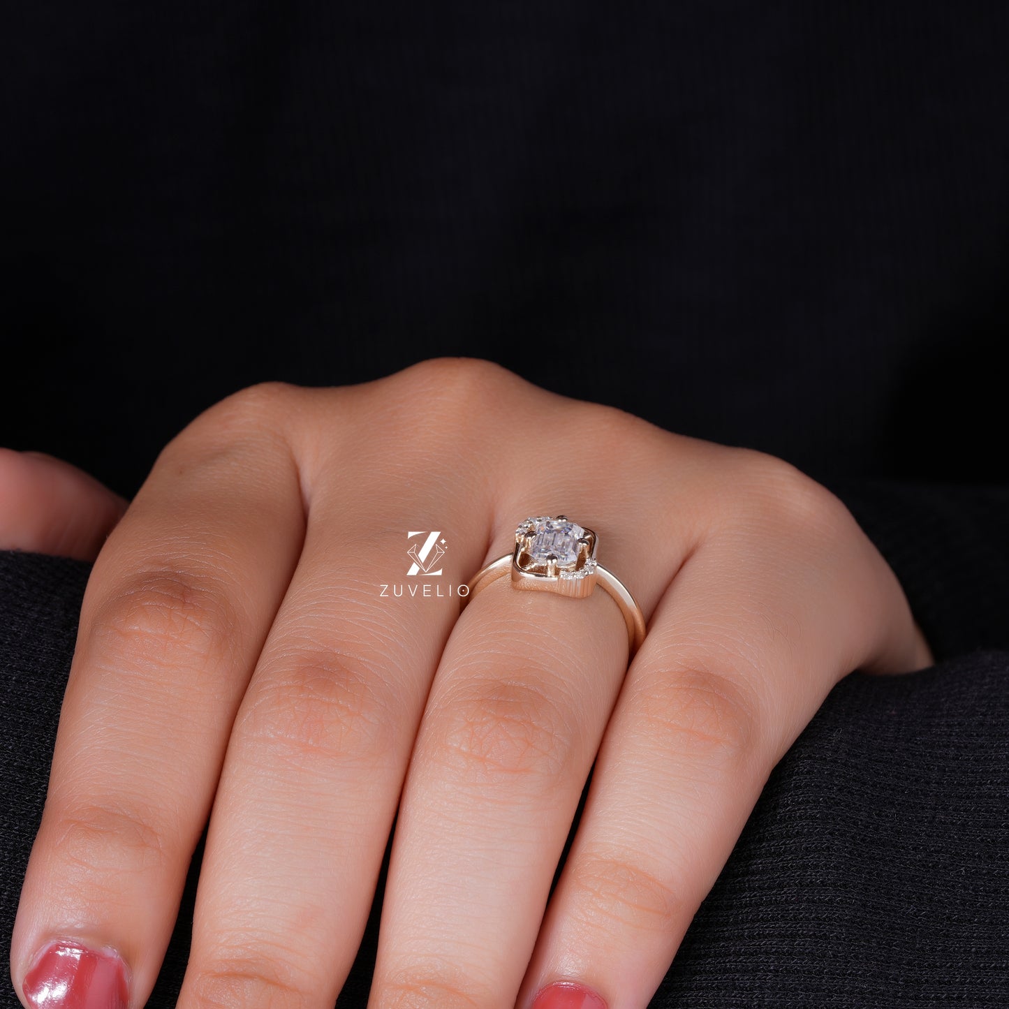 Emerald Moissanite Designer Ring