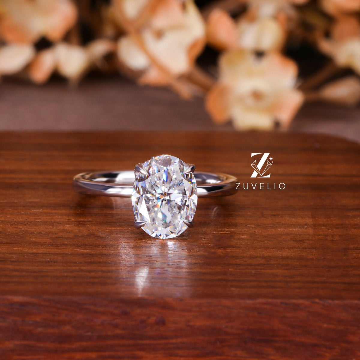 Oval Moissanite Hidden Halo Ring