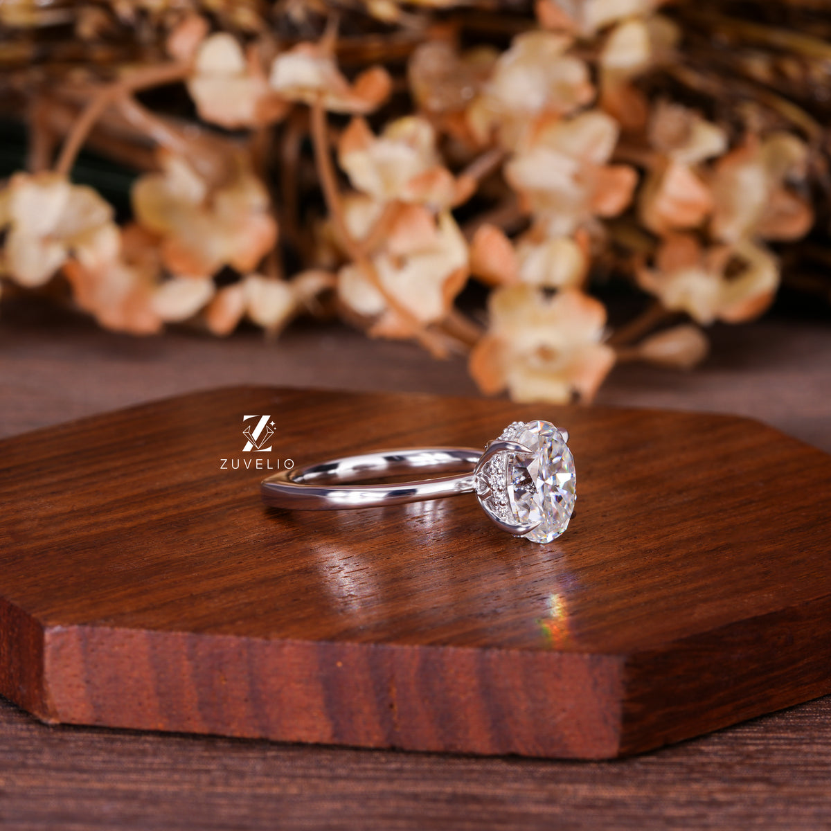Oval Moissanite Hidden Halo Ring