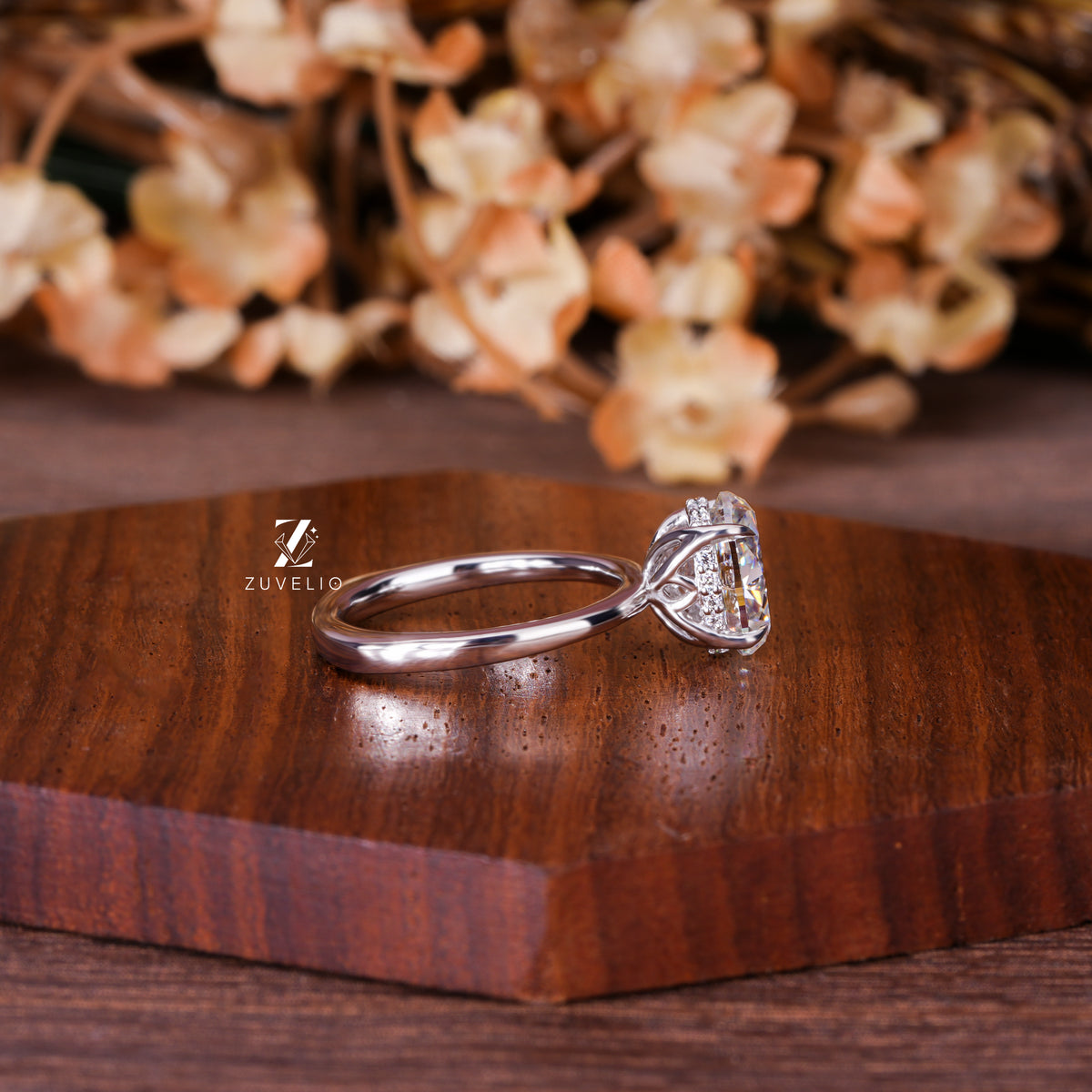 Oval Moissanite Hidden Halo Ring