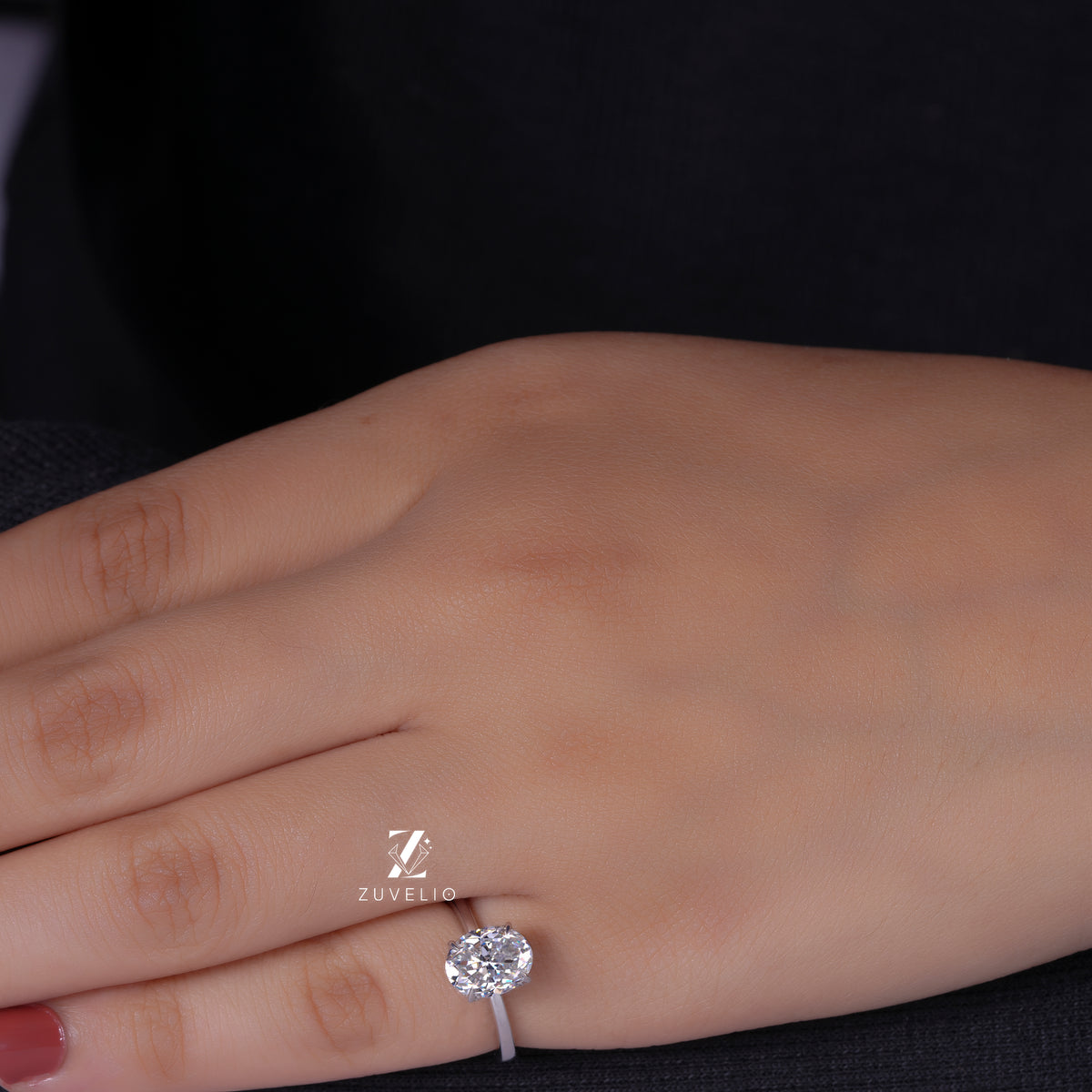 Oval Moissanite Hidden Halo Ring