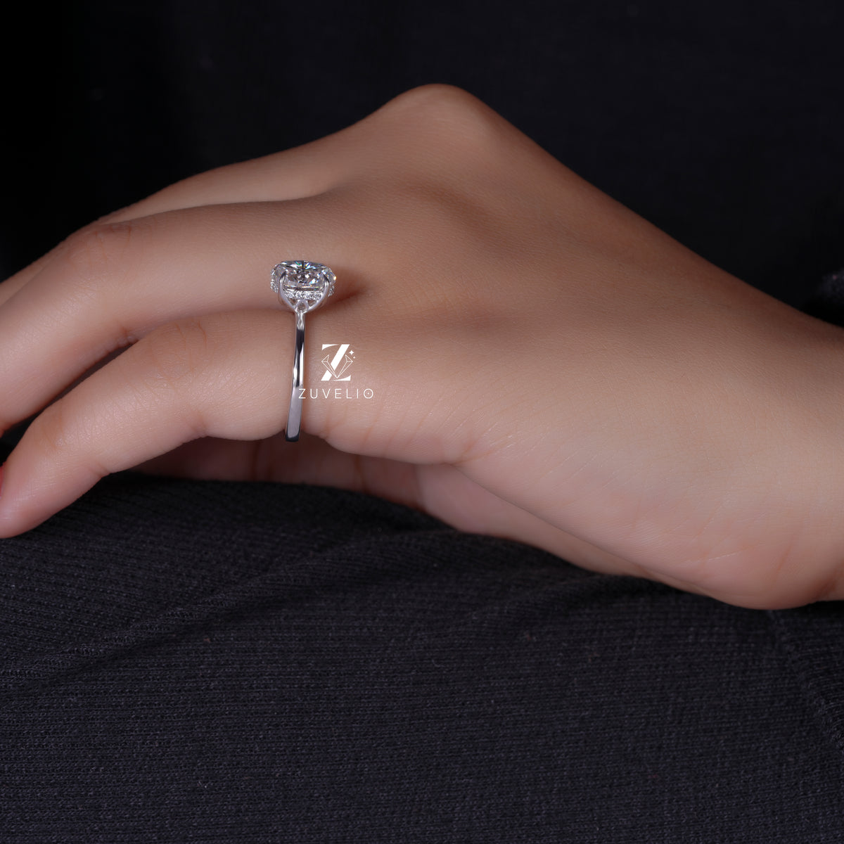 Oval Moissanite Hidden Halo Ring