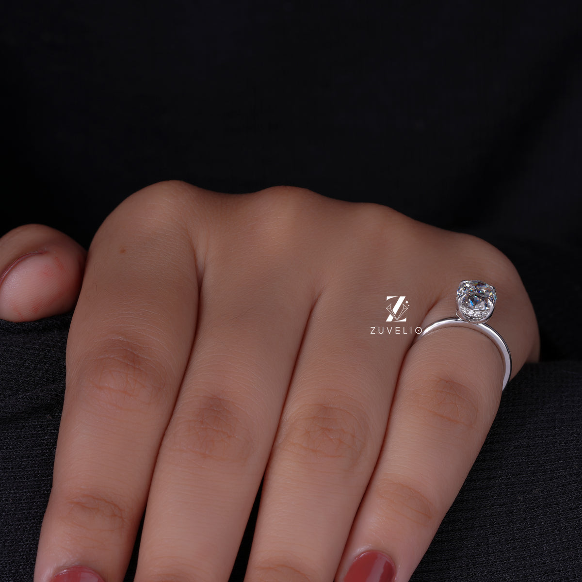 Oval Moissanite Hidden Halo Ring