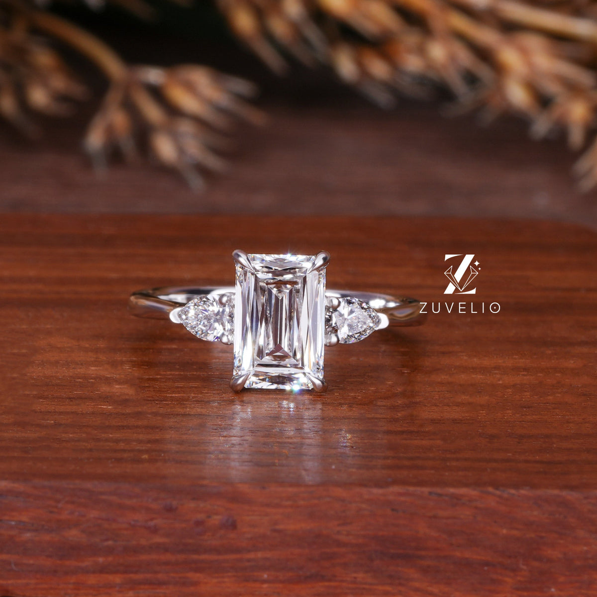 Emerald Three Stone Ring